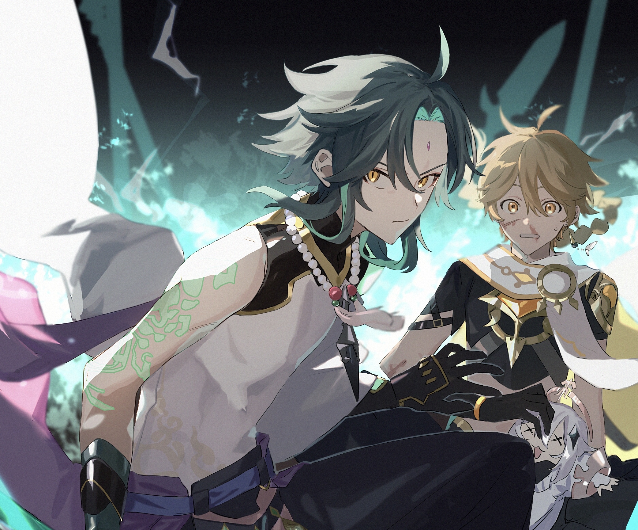 Xiao and Aether with Paimon from Genshin Impact HD Wallpaper