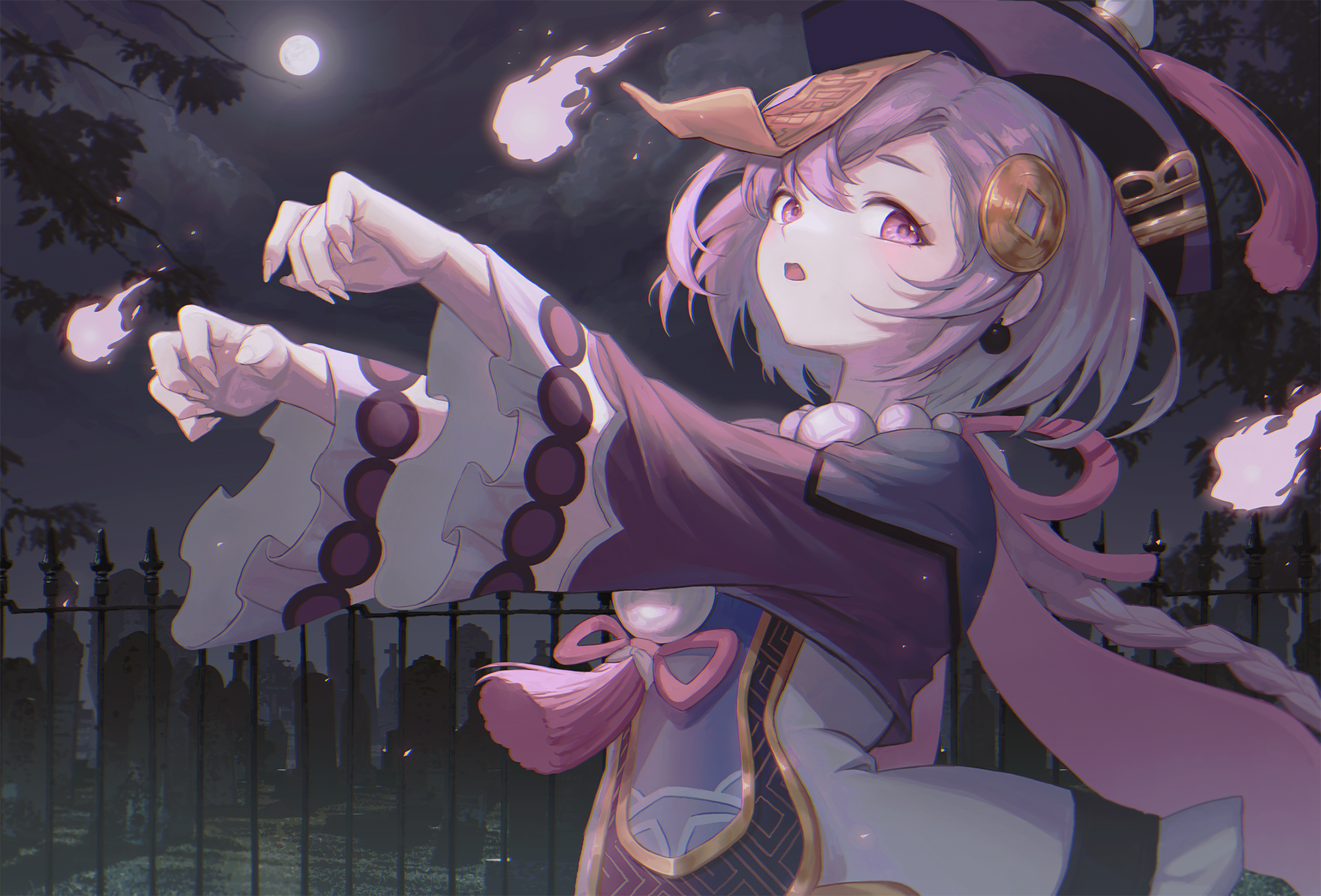 Qiqi from Genshin Impact in a graveyard at night HD Wallpaper