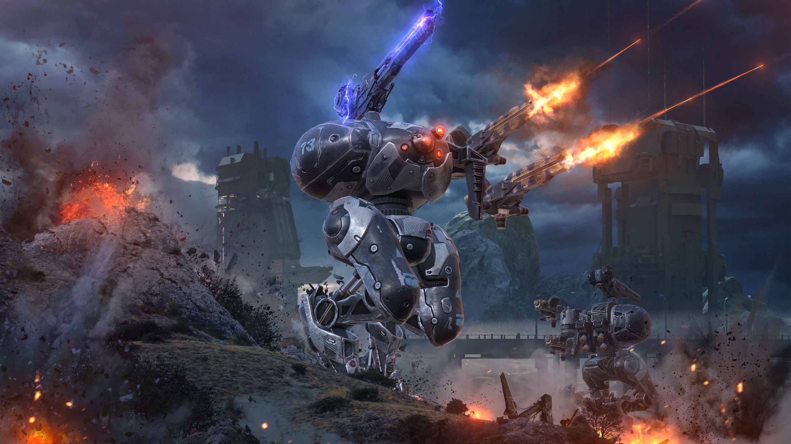 War Robots battle scene with explosions HD Wallpaper