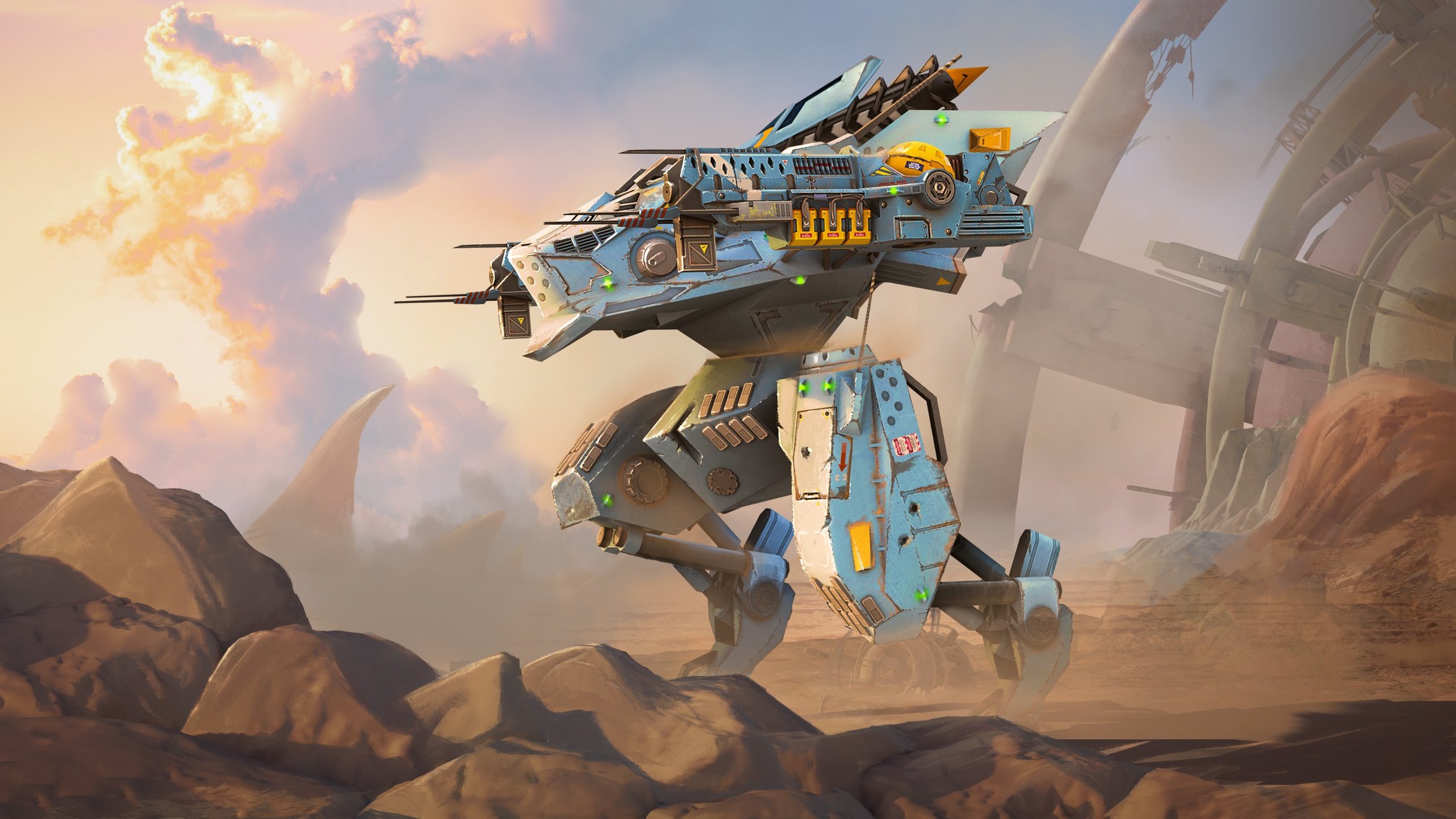 War Robots mech in a desert landscape HD Wallpaper