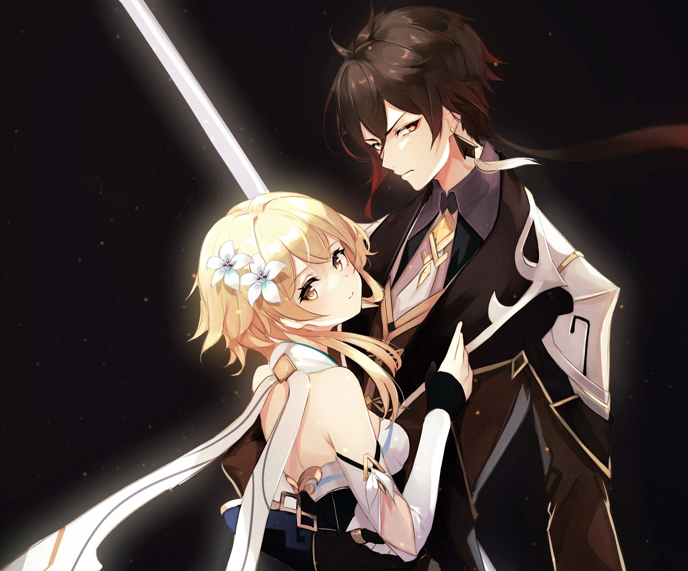 Lumine and Zhongli from Genshin Impact HD Wallpaper