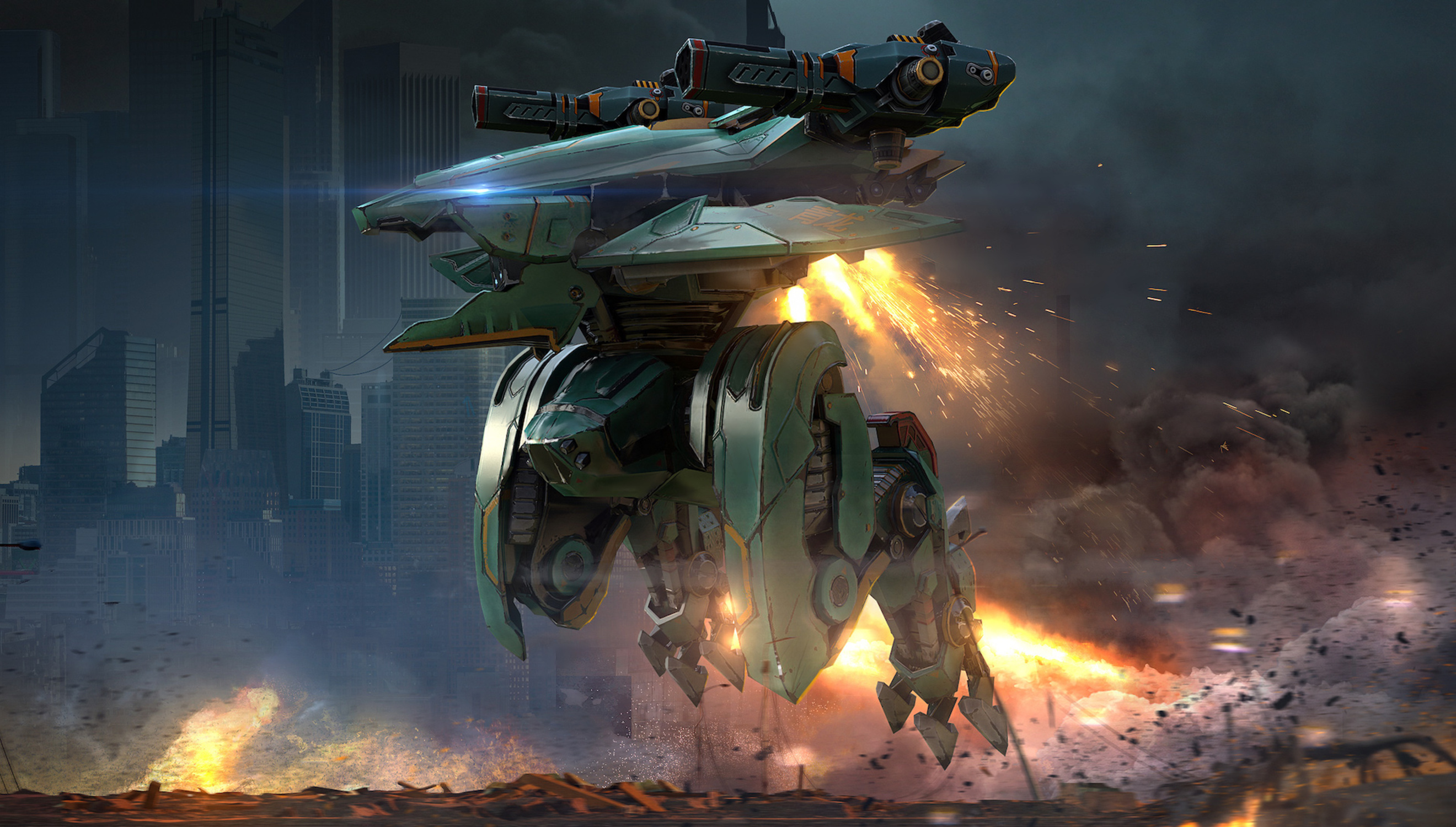War Robots mech in a destroyed city HD Wallpaper