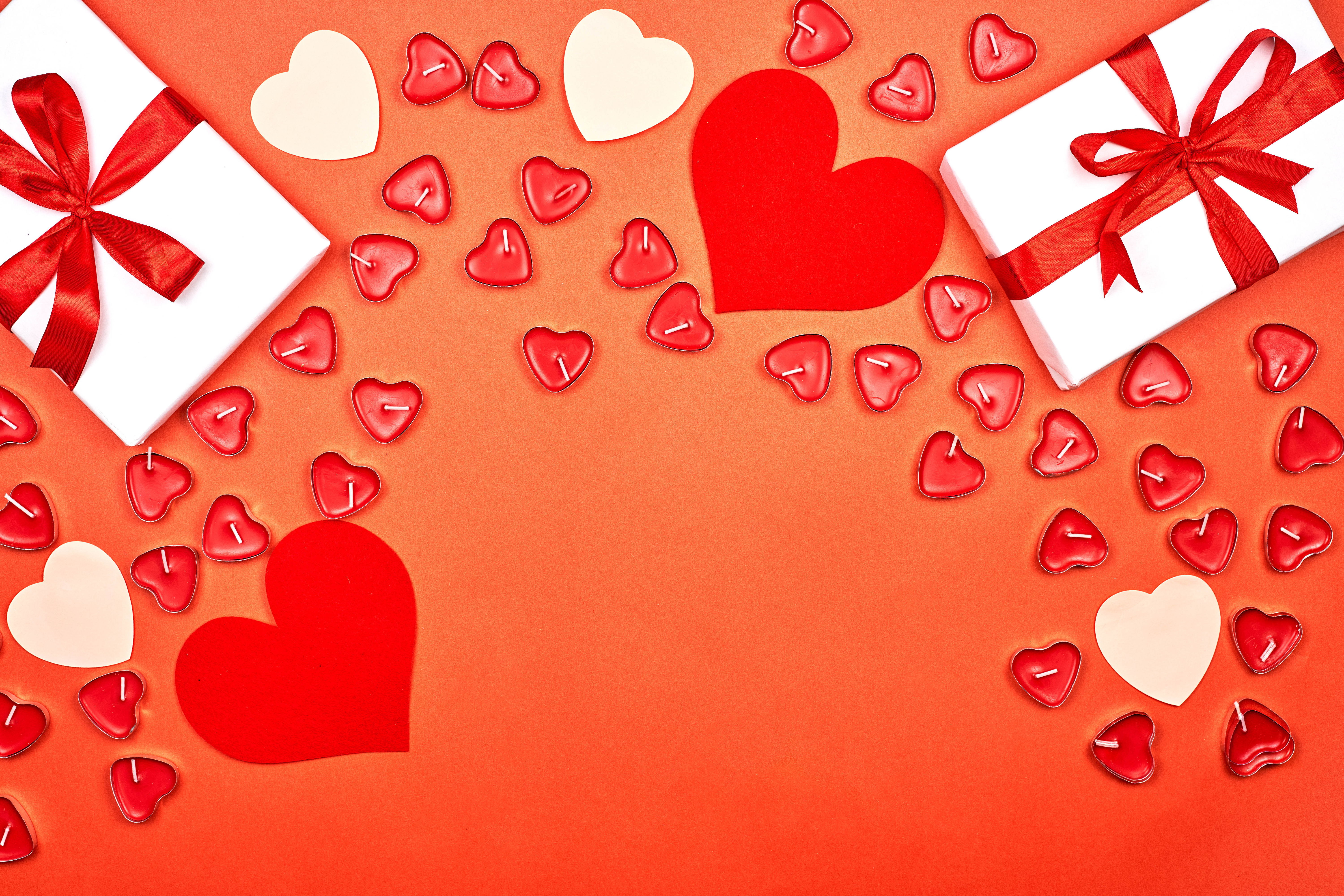 Valentines Day Gifts and Heart Candles HD Wallpaper