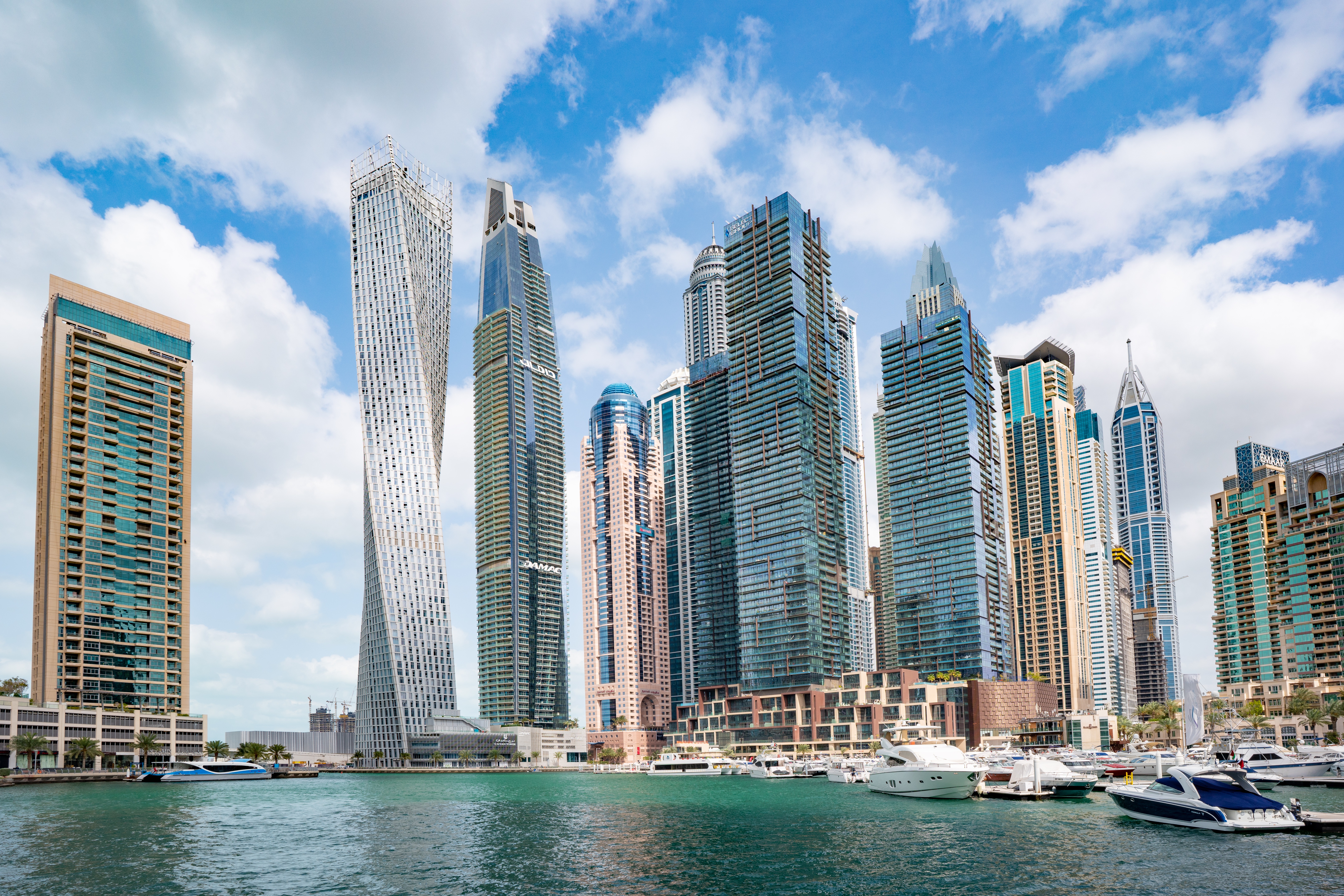 Dubai Marina skyscrapers and yachts in United Arab Emirates 4K HD Wallpaper