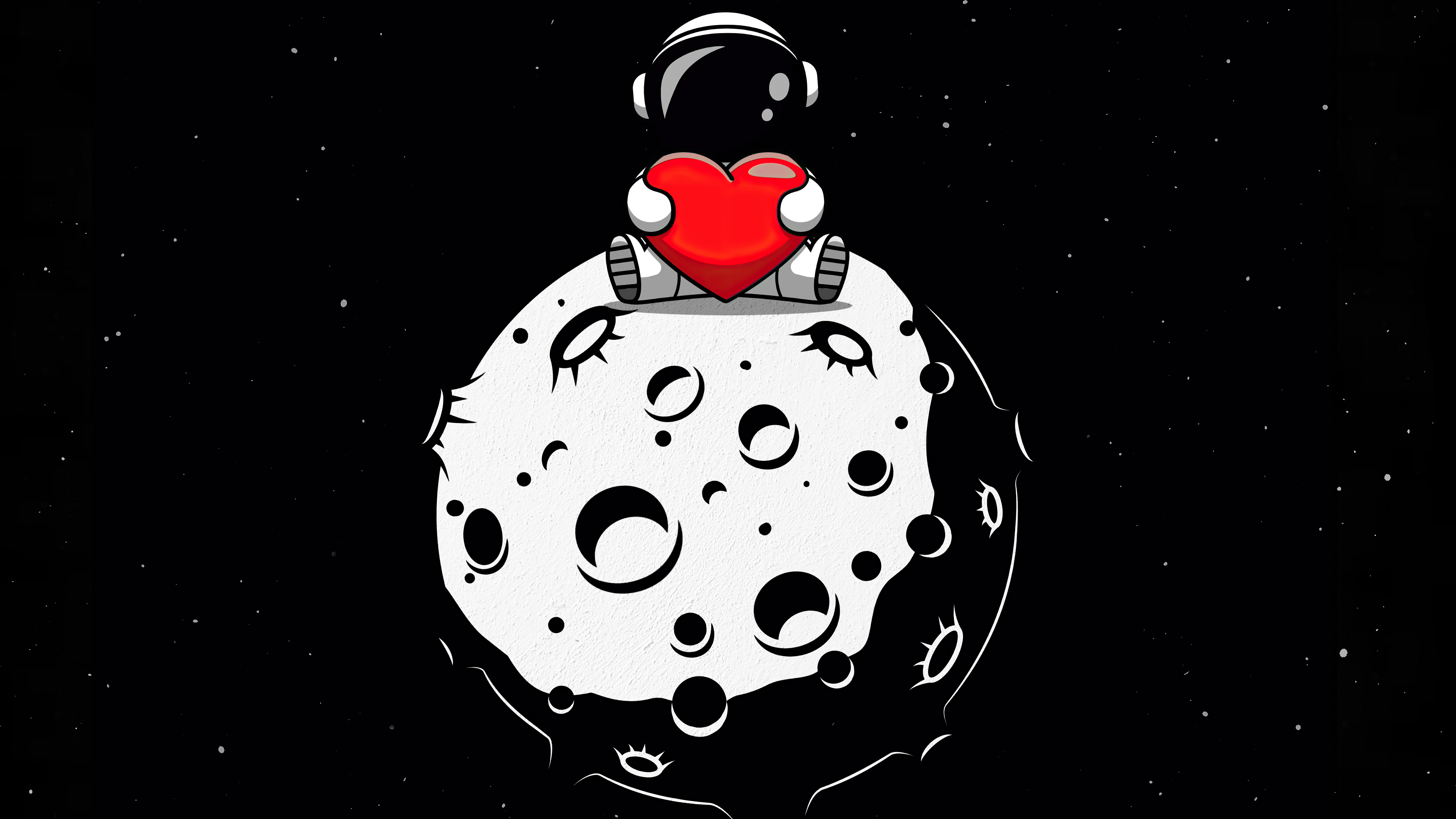 Astronaut holding a heart on the moon HD Wallpaper