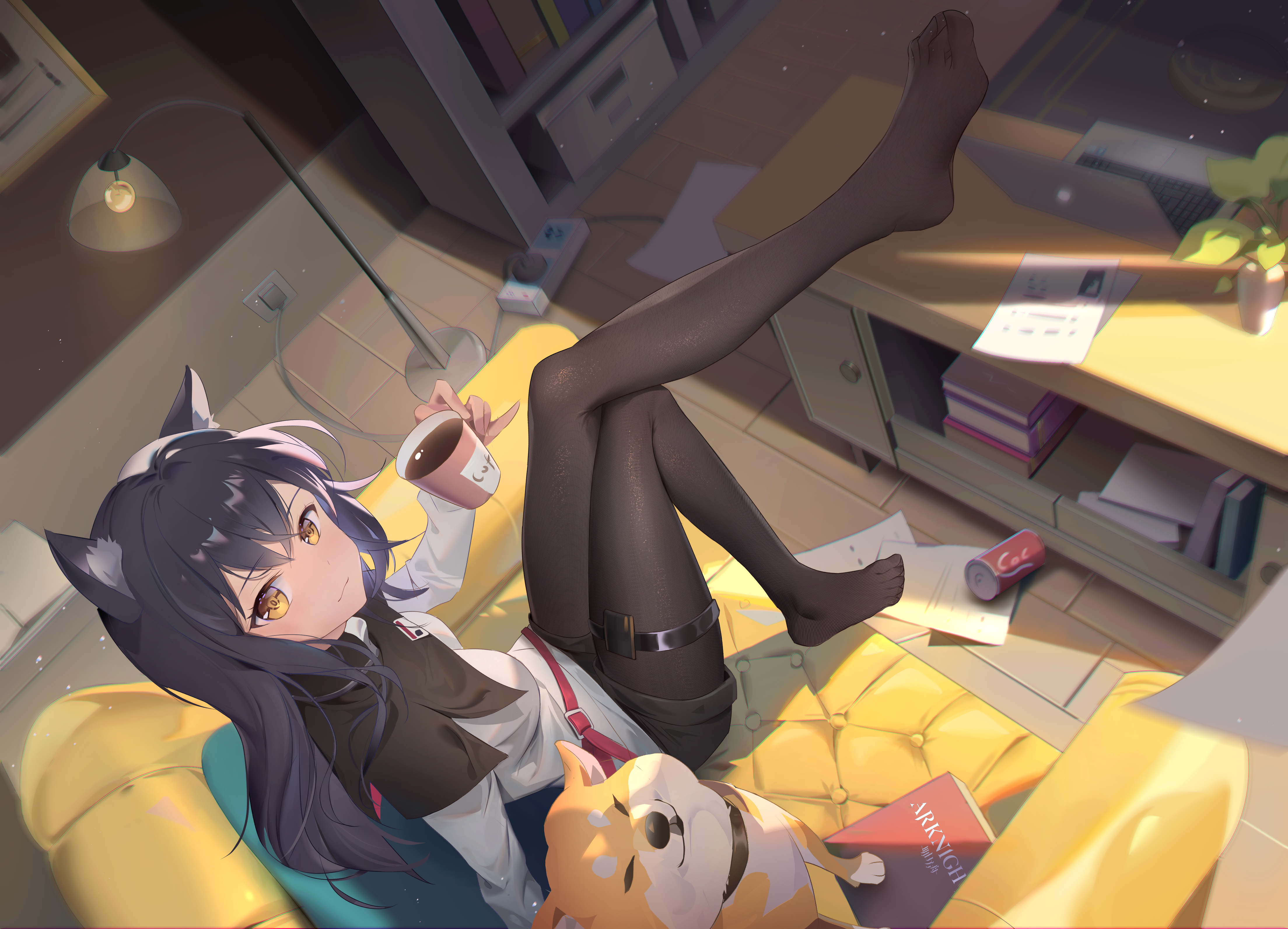 Texas from Arknights Relaxing with Dog 4K HD Wallpaper