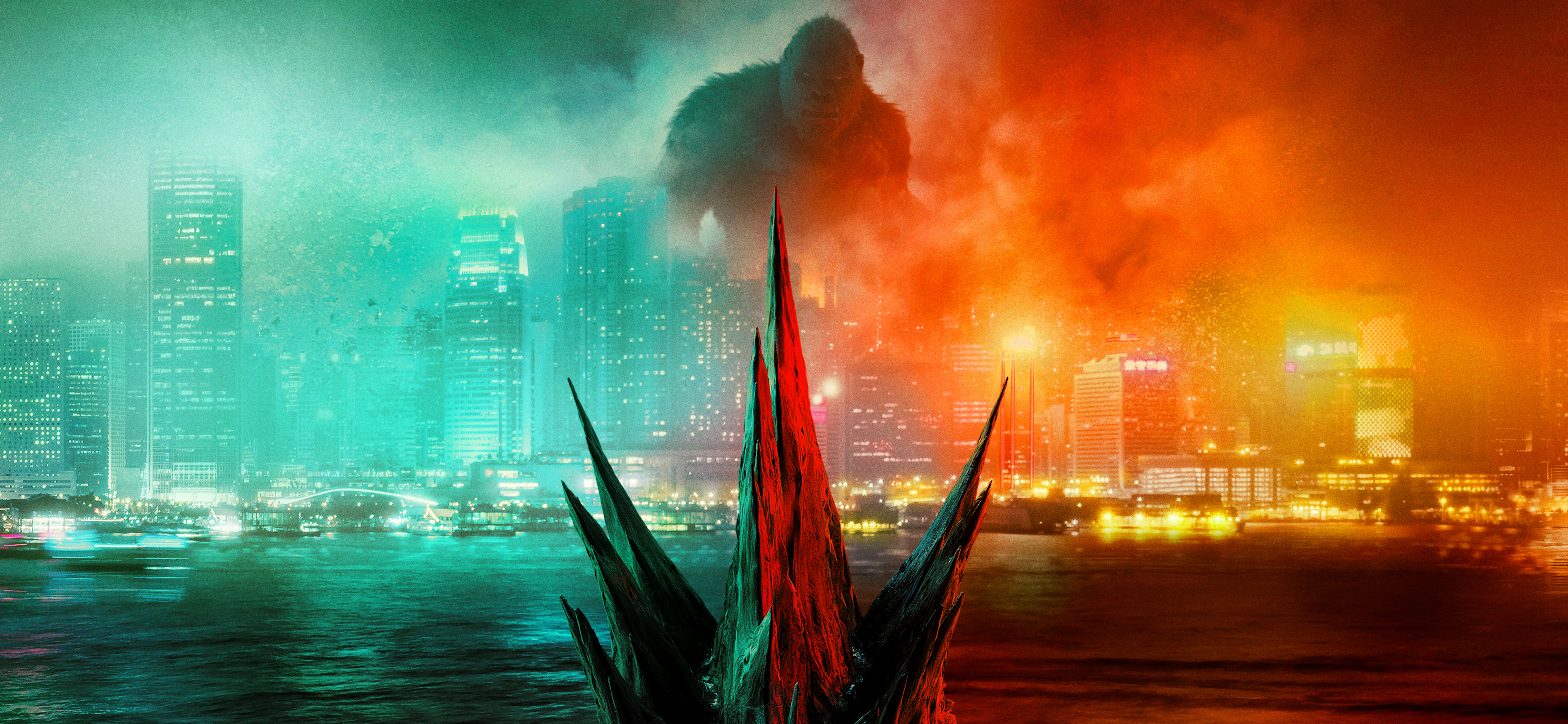 Godzilla Vs Kong 4K City Battle Scene HD Wallpaper