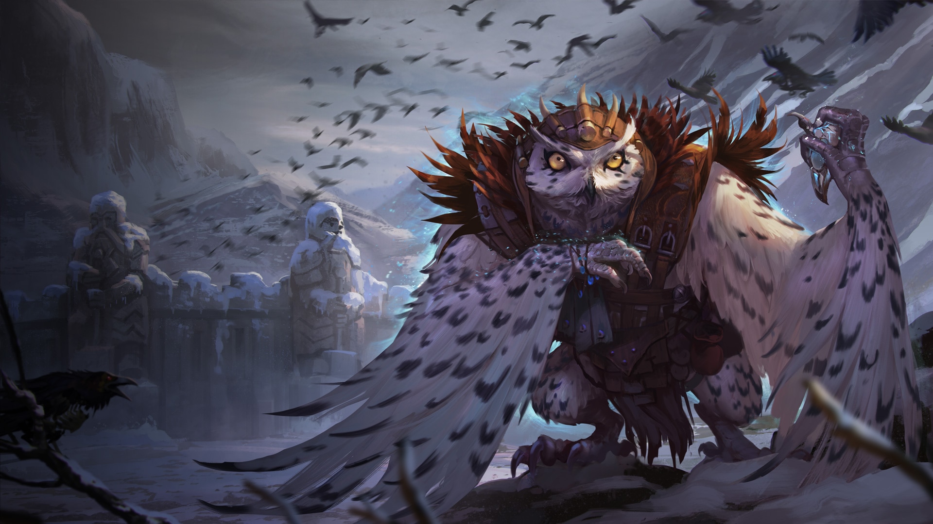 Snowy Owl Warrior in a Winter Landscape HD Wallpaper