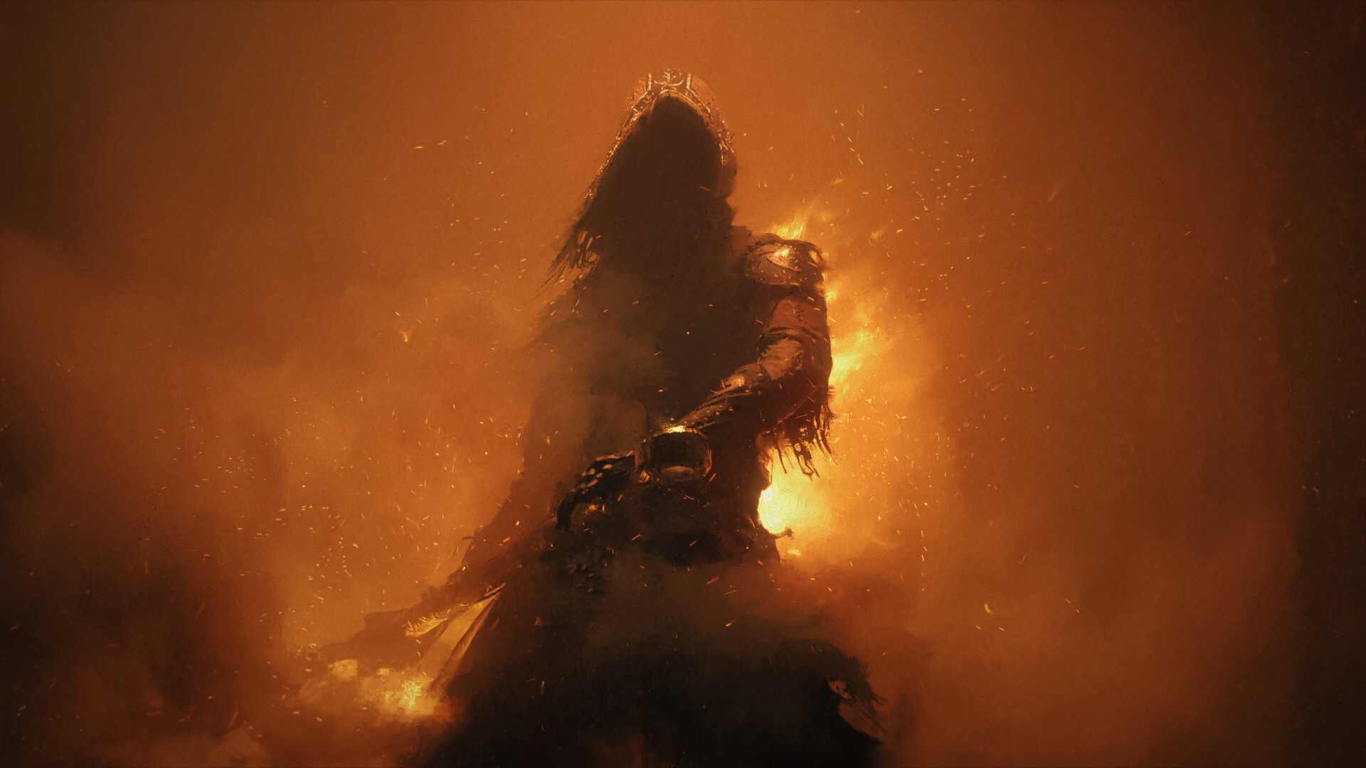 Fantasy warrior in fire and smoke HD Wallpaper