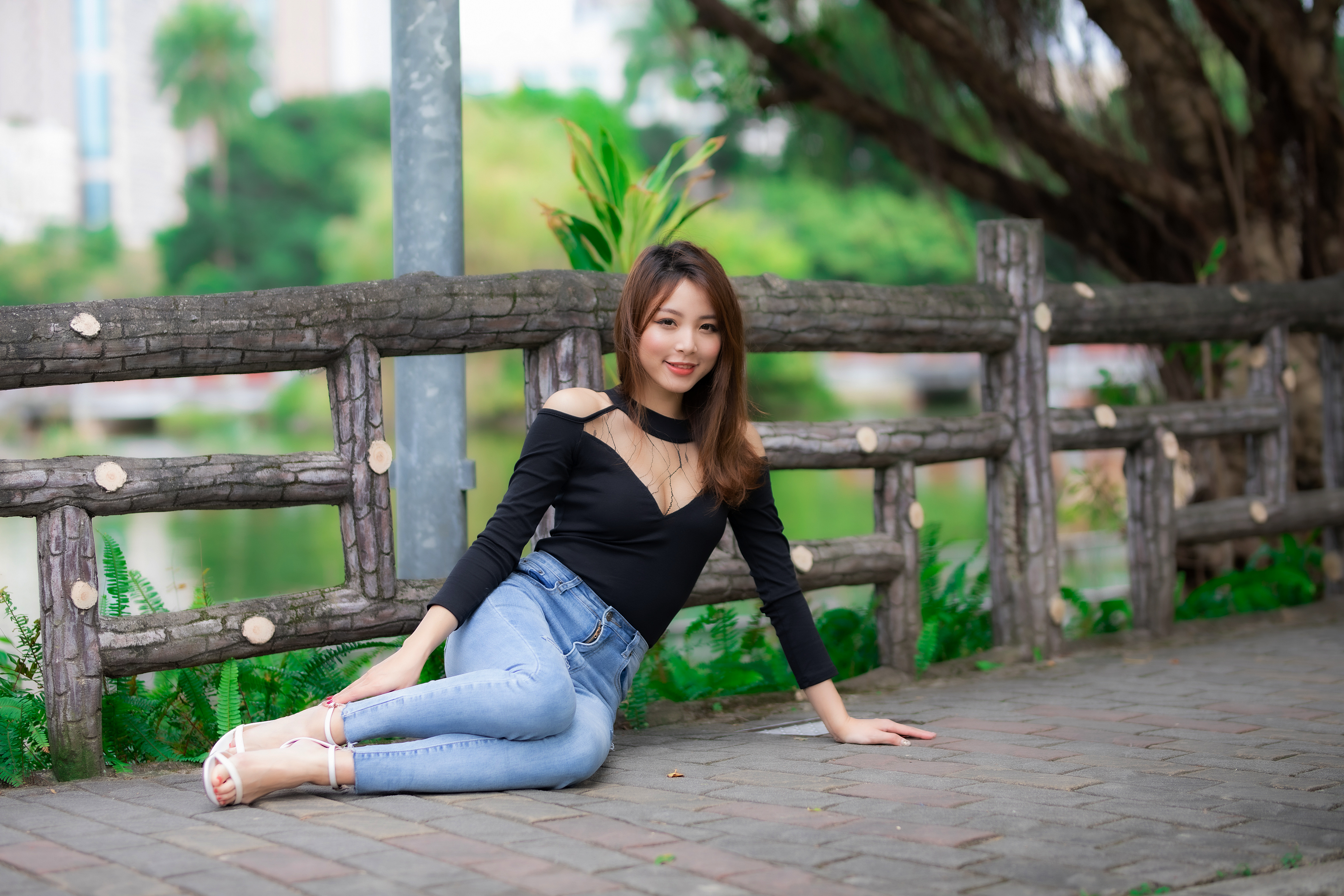 Asian Woman in Casual Outfit at Park 4K HD Wallpaper