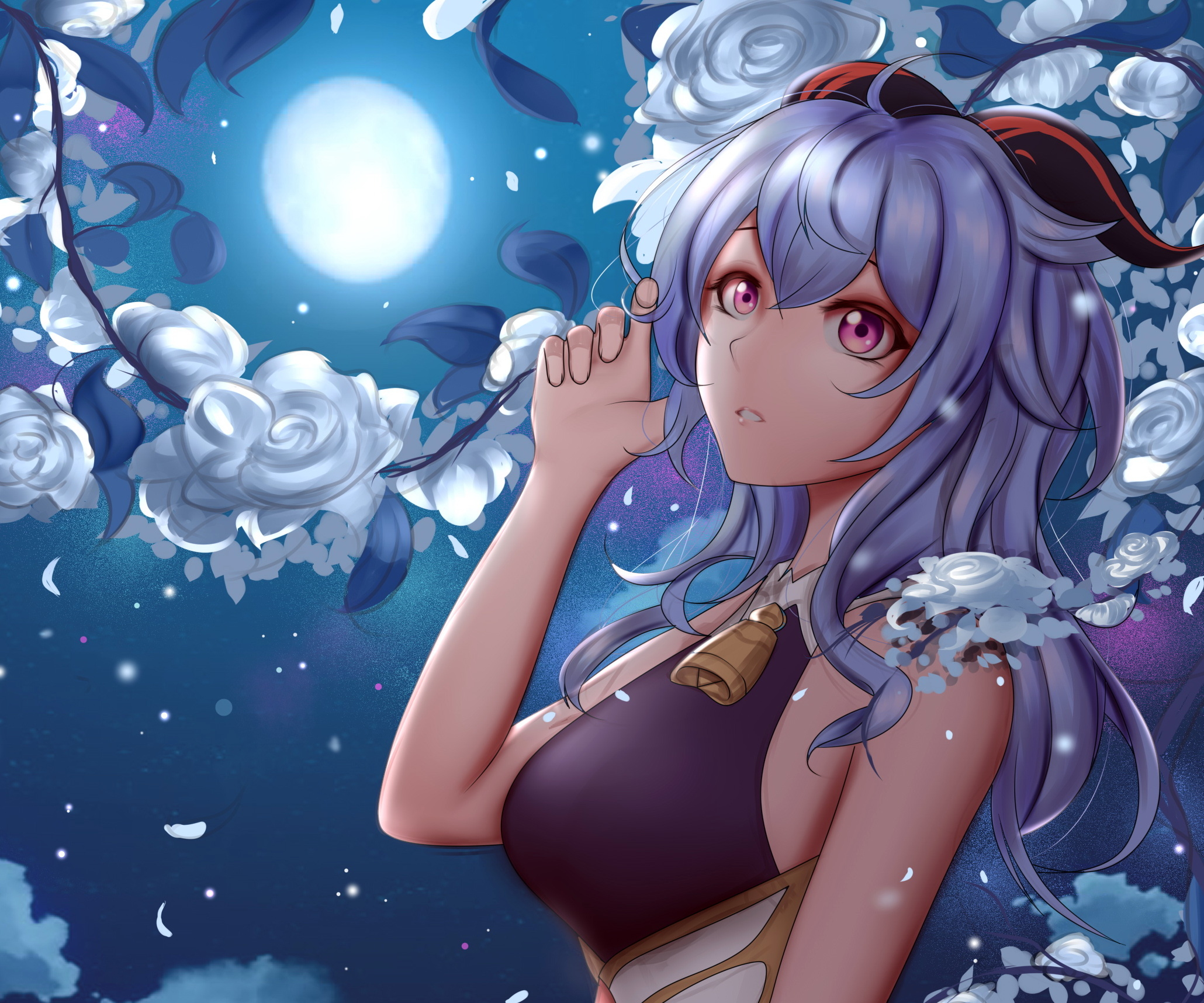 Ganyu from Genshin Impact under the moon HD Wallpaper