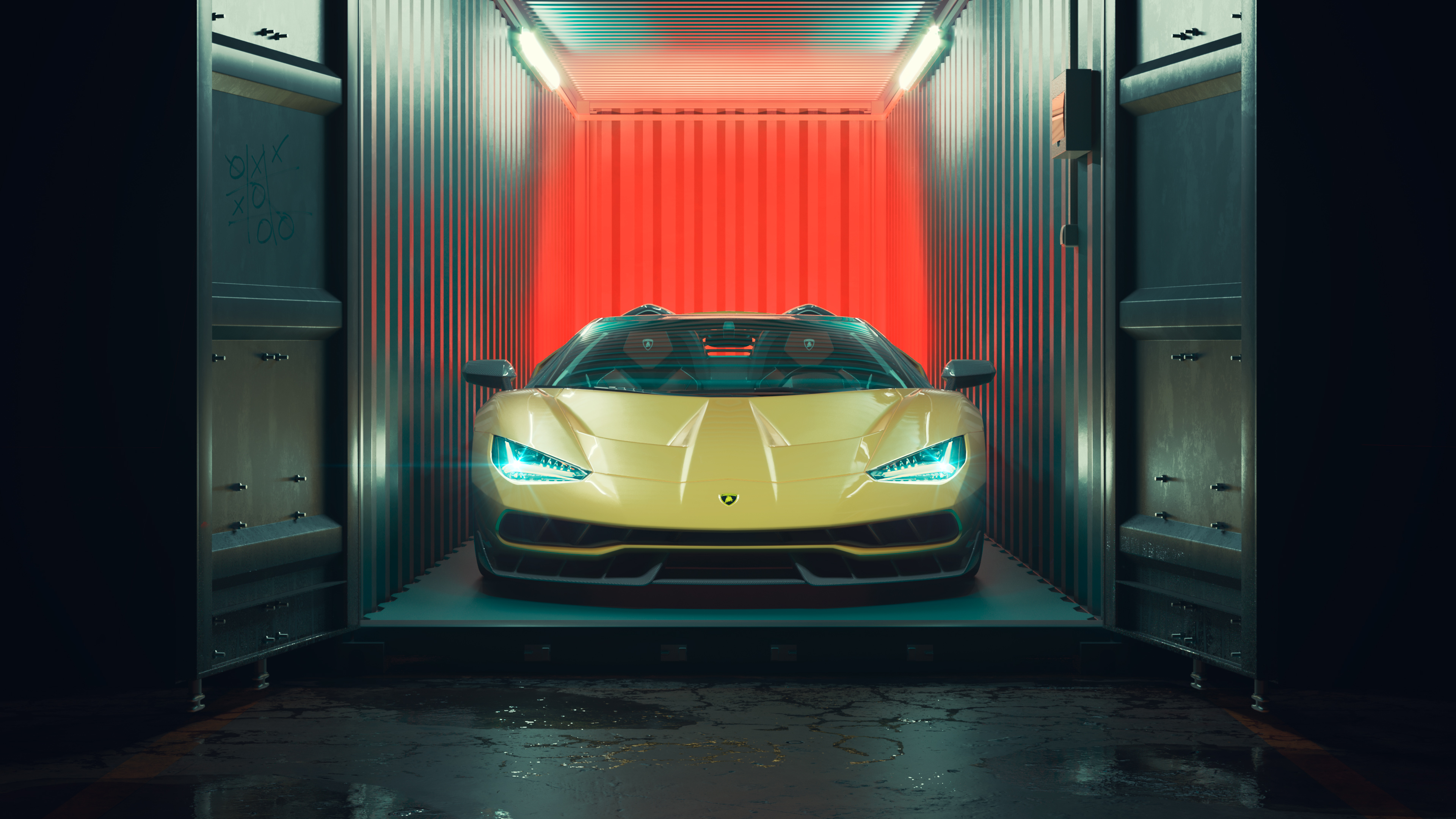 Yellow Lamborghini Centenario in a Shipping Container HD Wallpaper