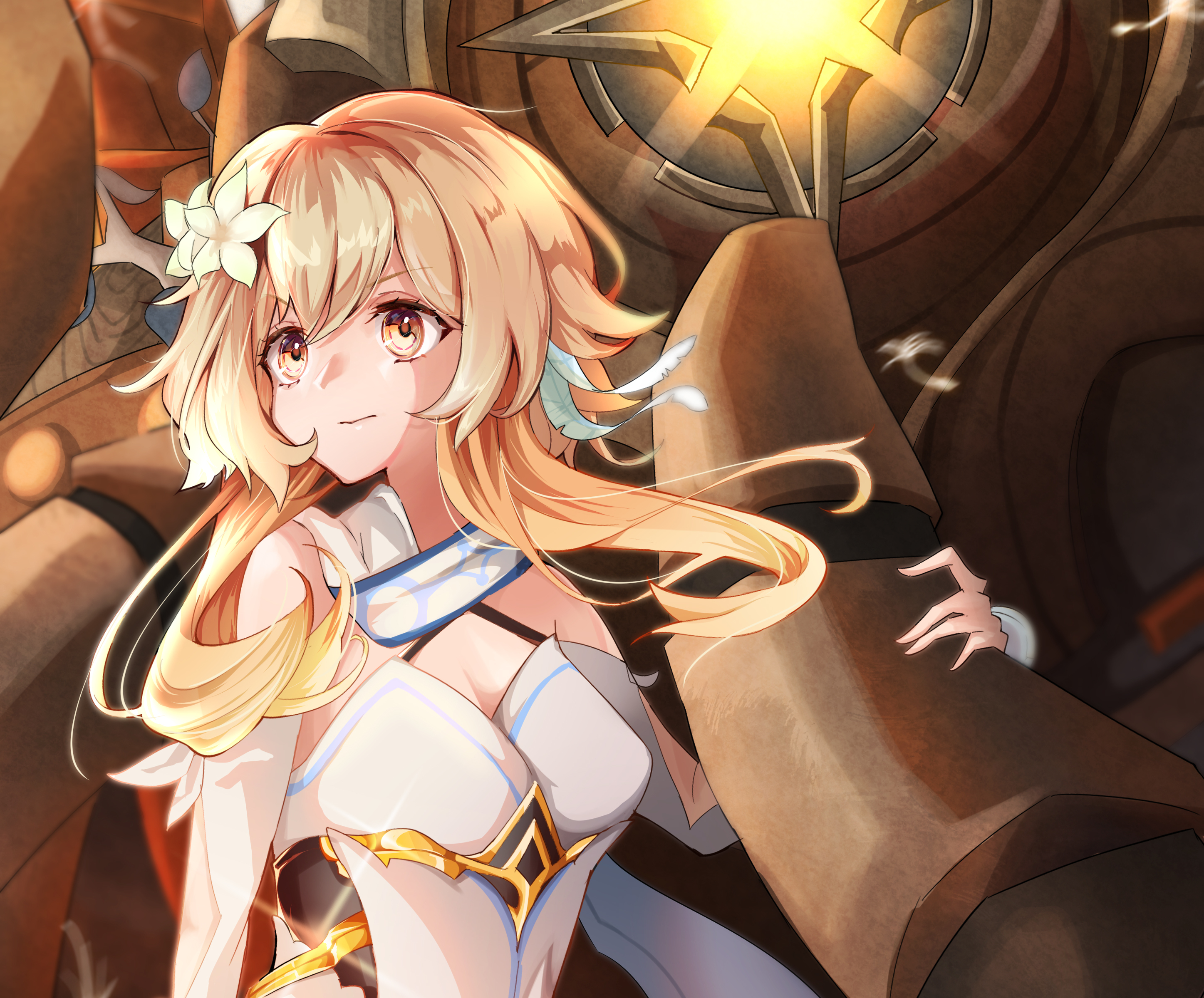 Lumine from Genshin Impact with a large automaton HD Wallpaper