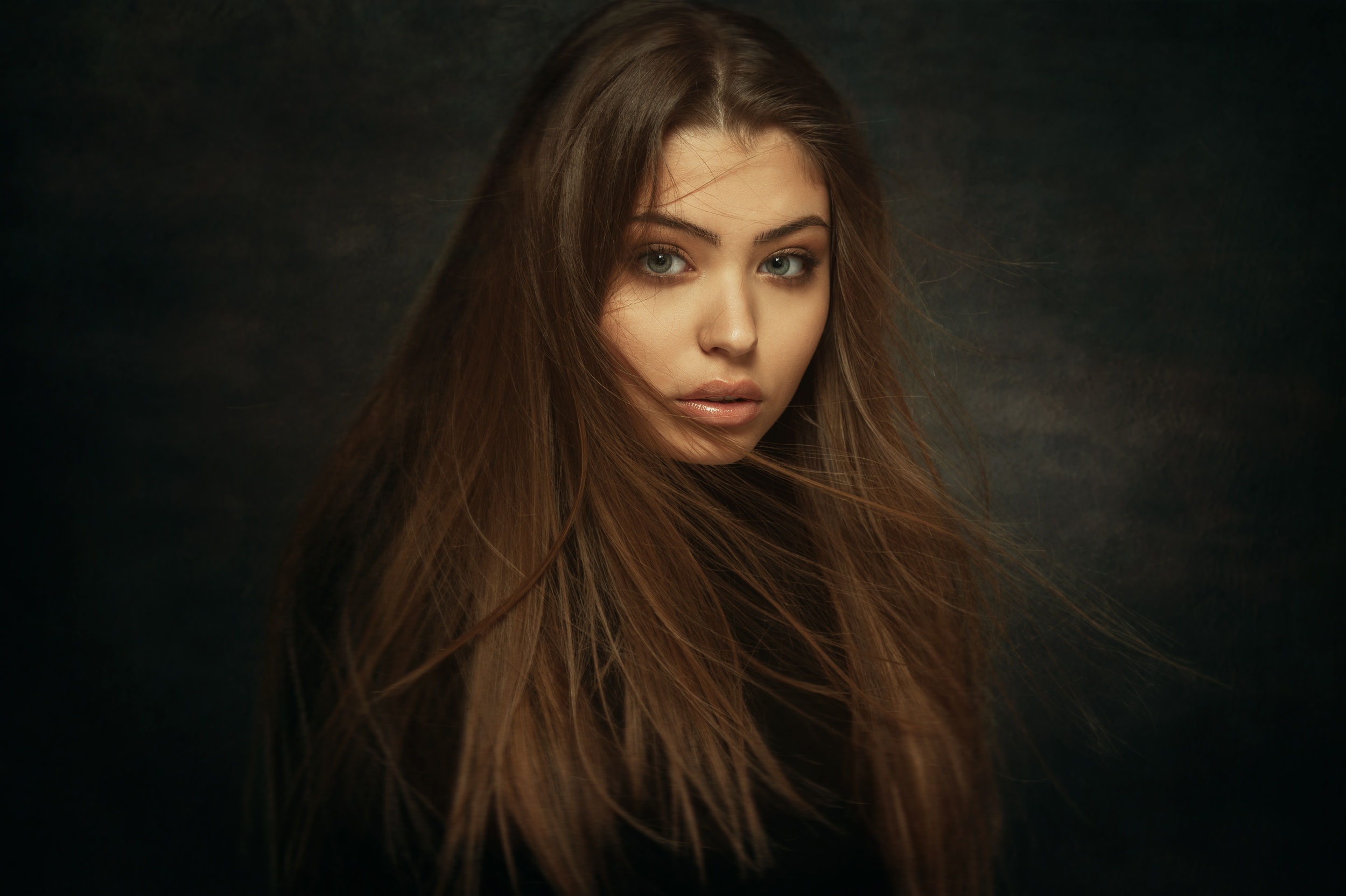 Portrait of Woman with Flowing Hair HD Wallpaper
