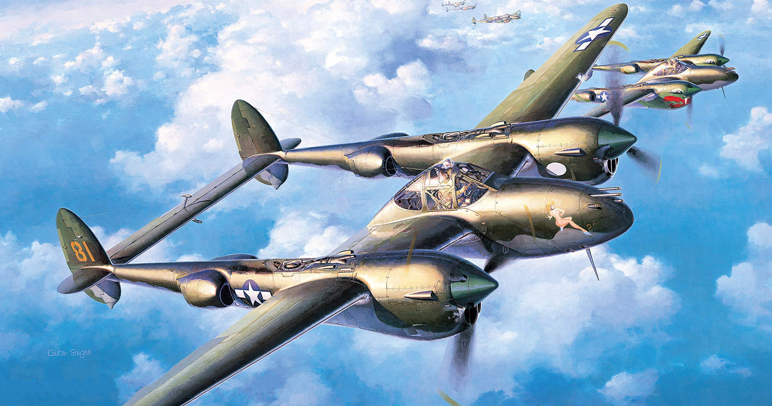 Lockheed P-38 Lightning aircraft in flight HD Wallpaper