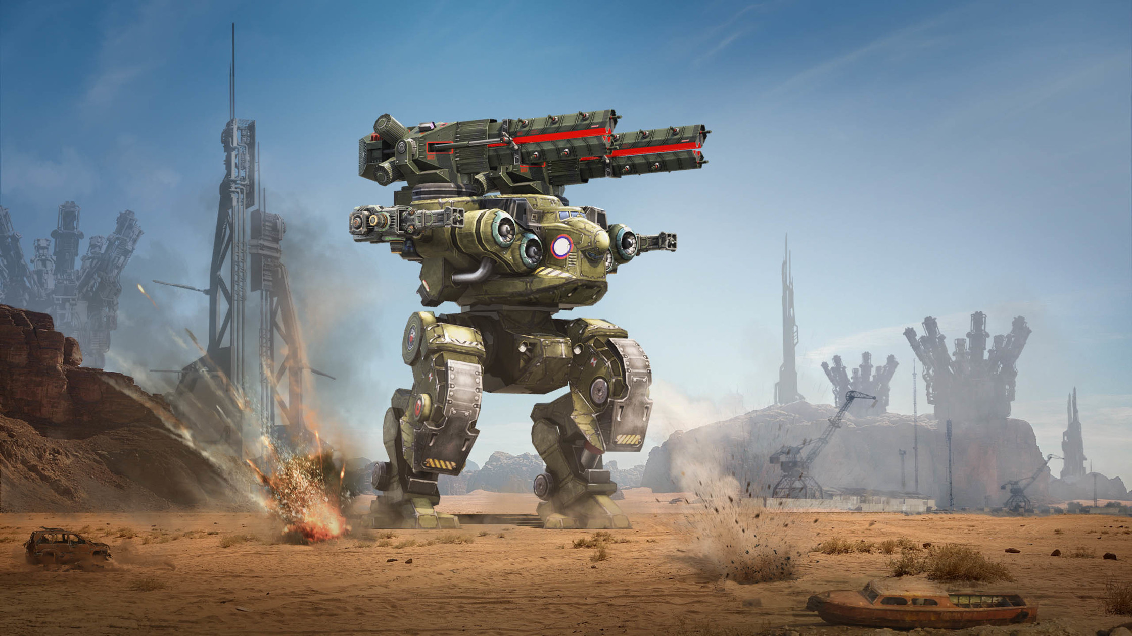 War Robots in a Desert Landscape HD Wallpaper
