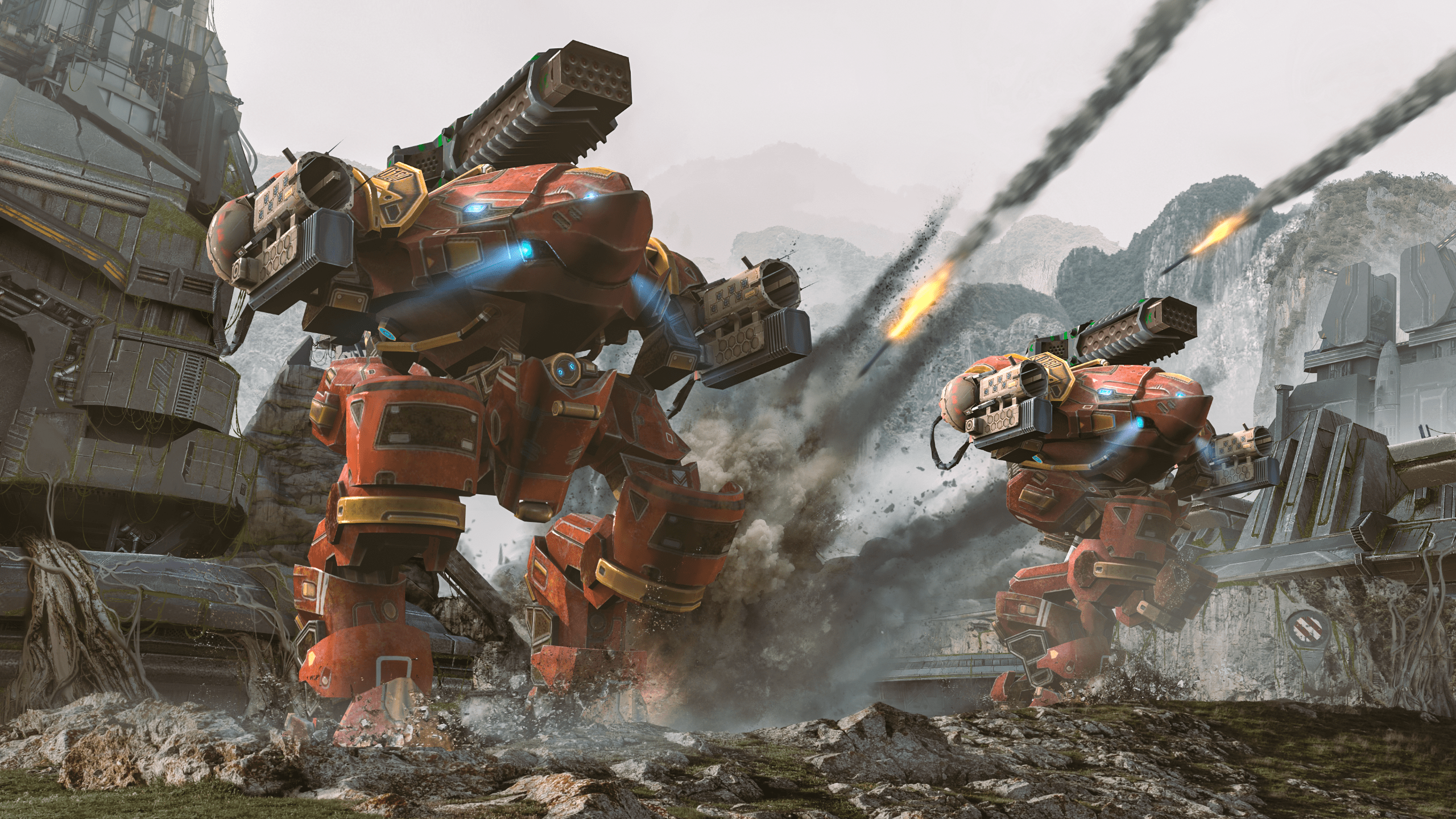 War Robots battle with mechs and missiles HD Wallpaper
