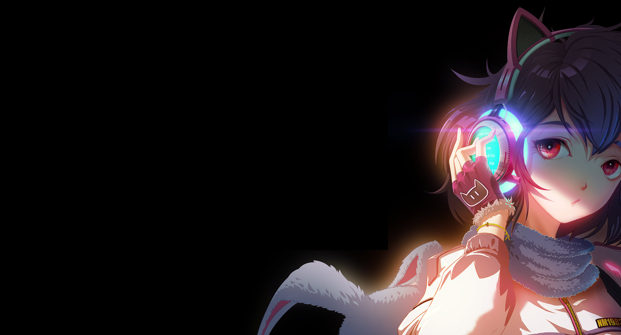 Anime girl with headphones and cat ears HD Wallpaper