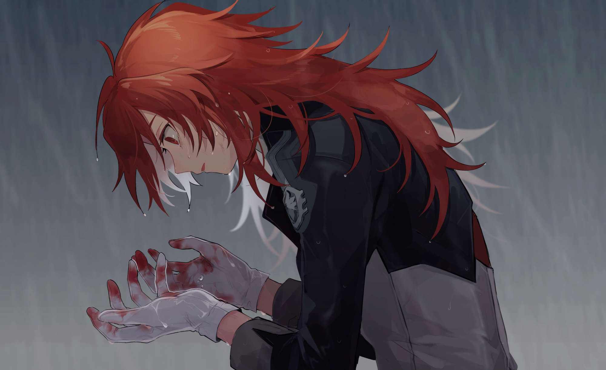 Diluc from Genshin Impact in Rain HD Wallpaper