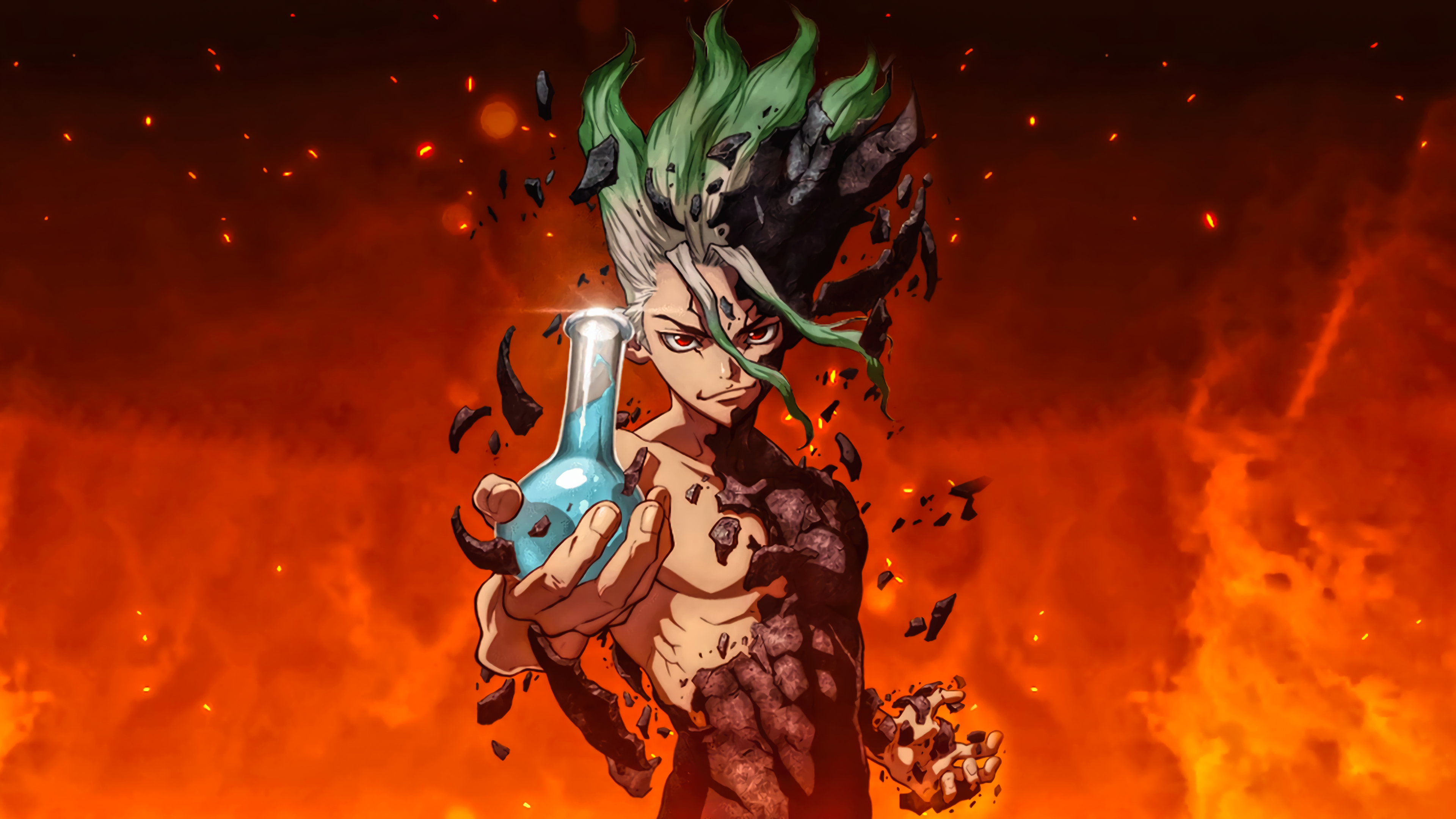 Senku Ishigami Amid Fiery Inferno HD Wallpaper