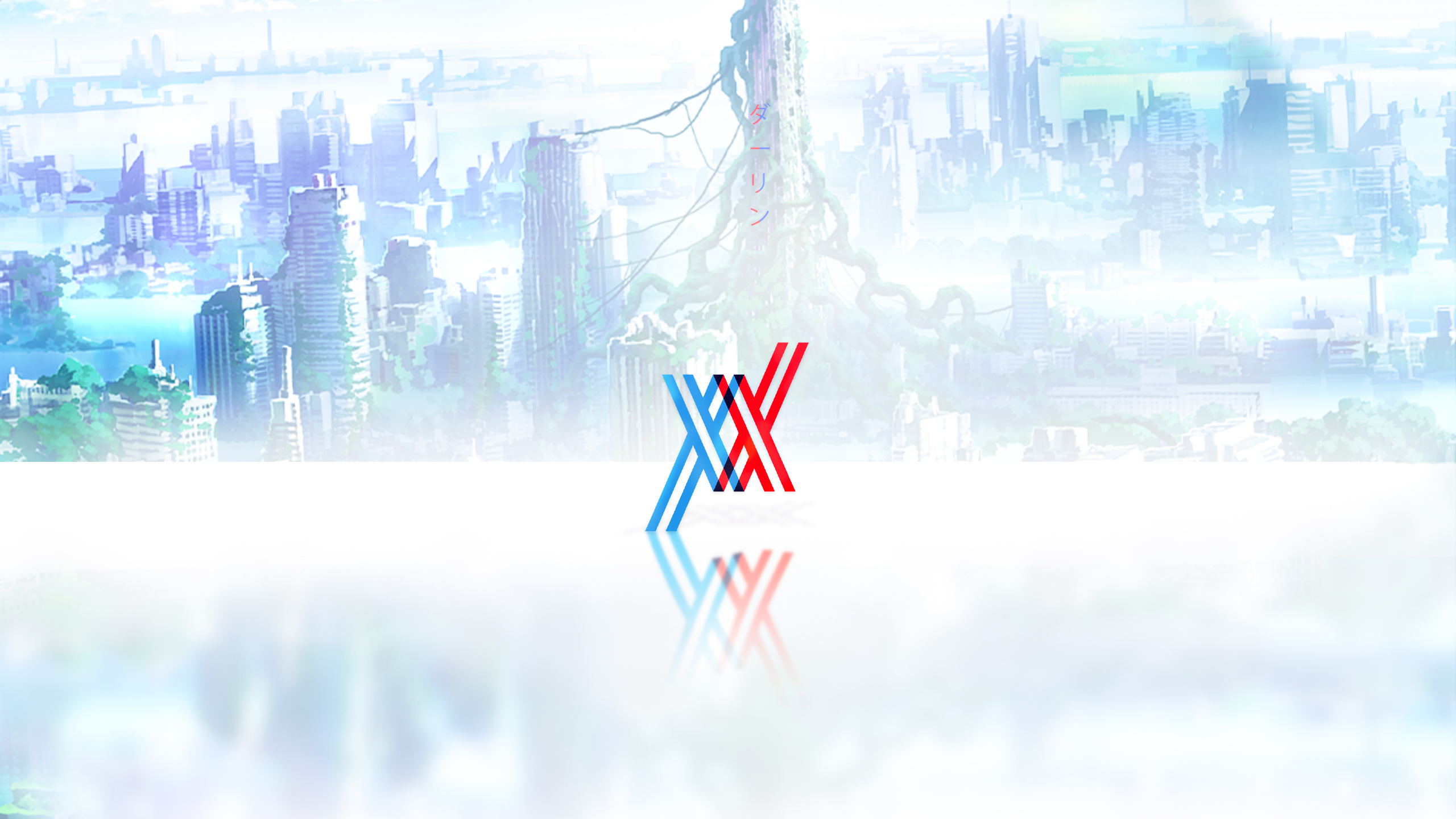 Darling in the FranXX logo with city background HD Wallpaper