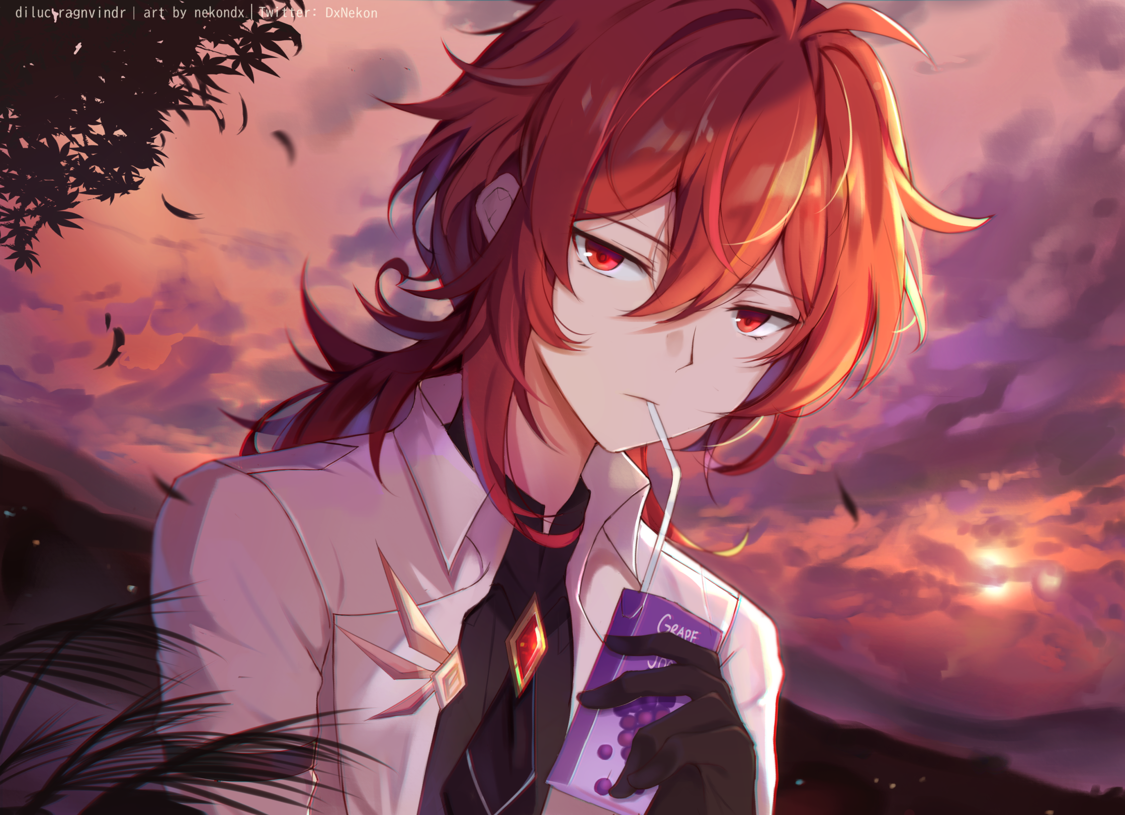 Diluc from Genshin Impact at Sunset HD Wallpaper