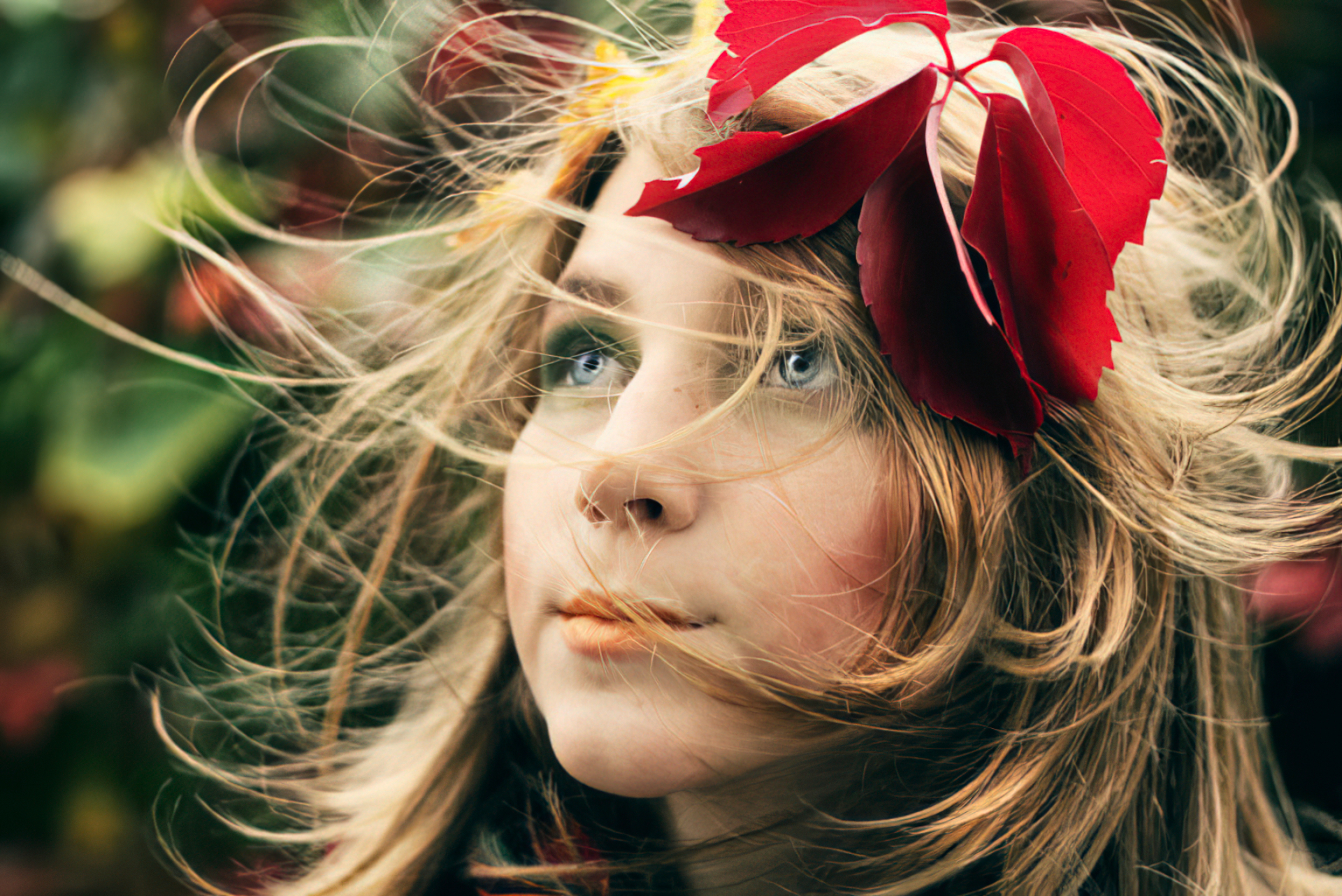 Woman with blonde hair and blue eyes HD Wallpaper
