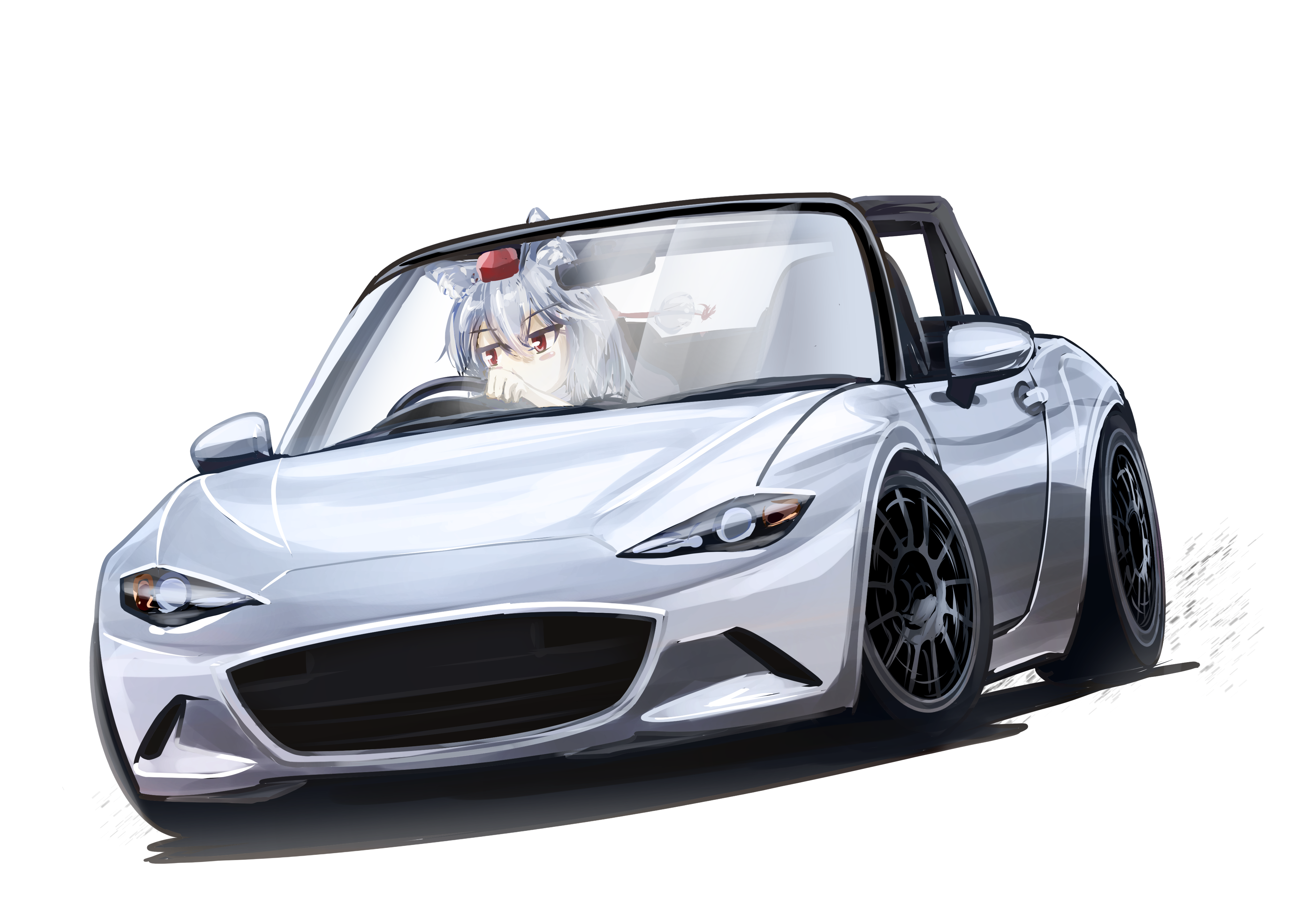 Momiji Inubashiri from Touhou driving a car HD Wallpaper