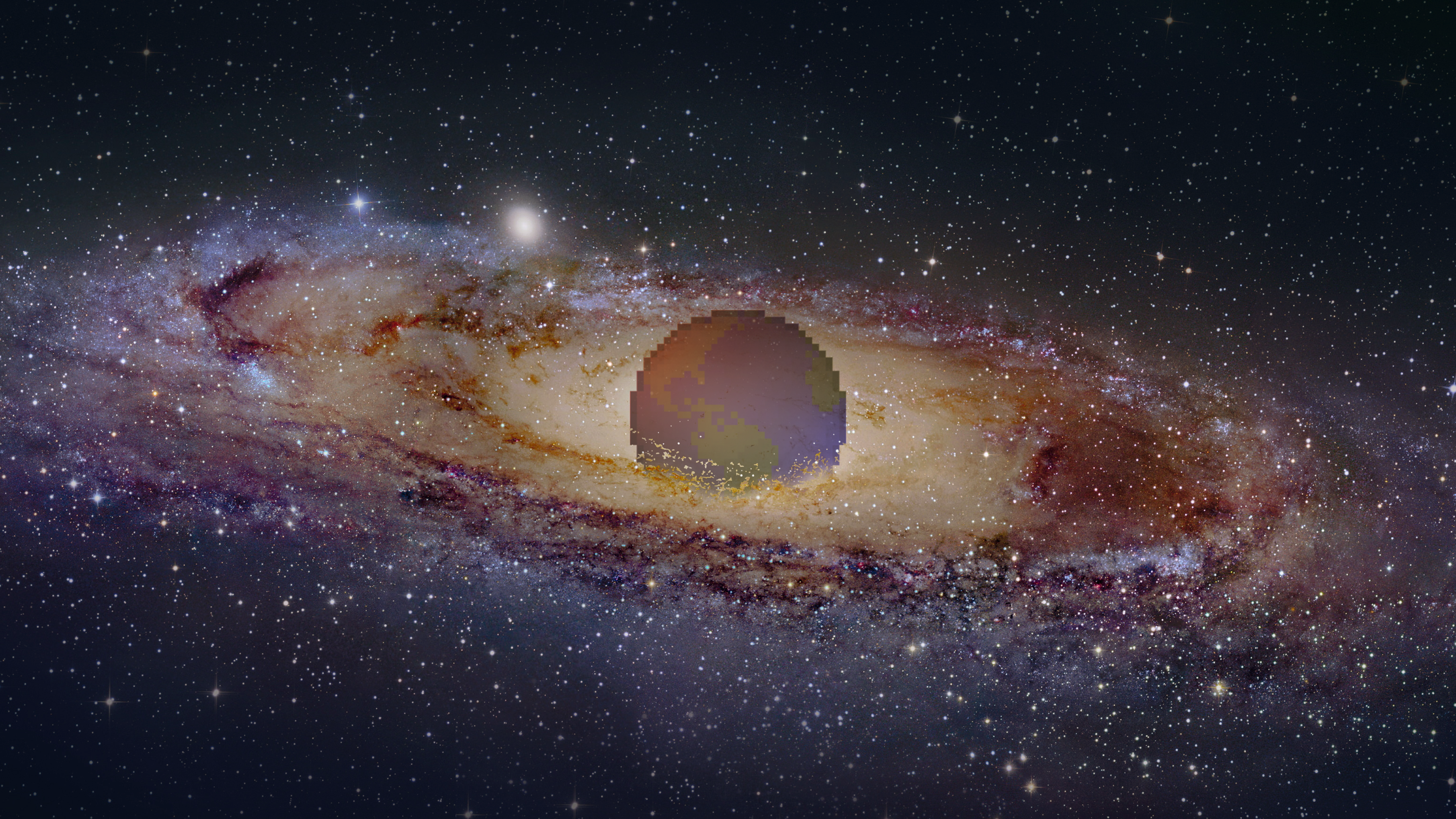 Pixelated Earth logo in a galaxy HD Wallpaper
