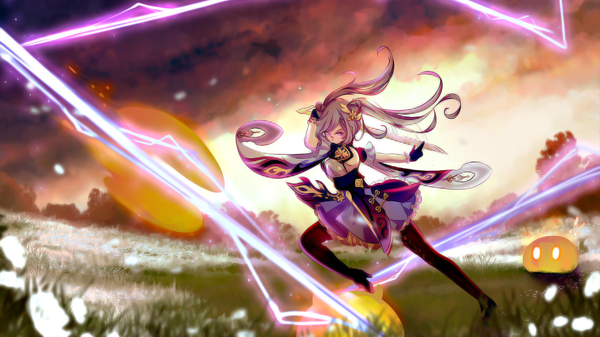 Keqing from Genshin Impact fighting with lightning HD Wallpaper