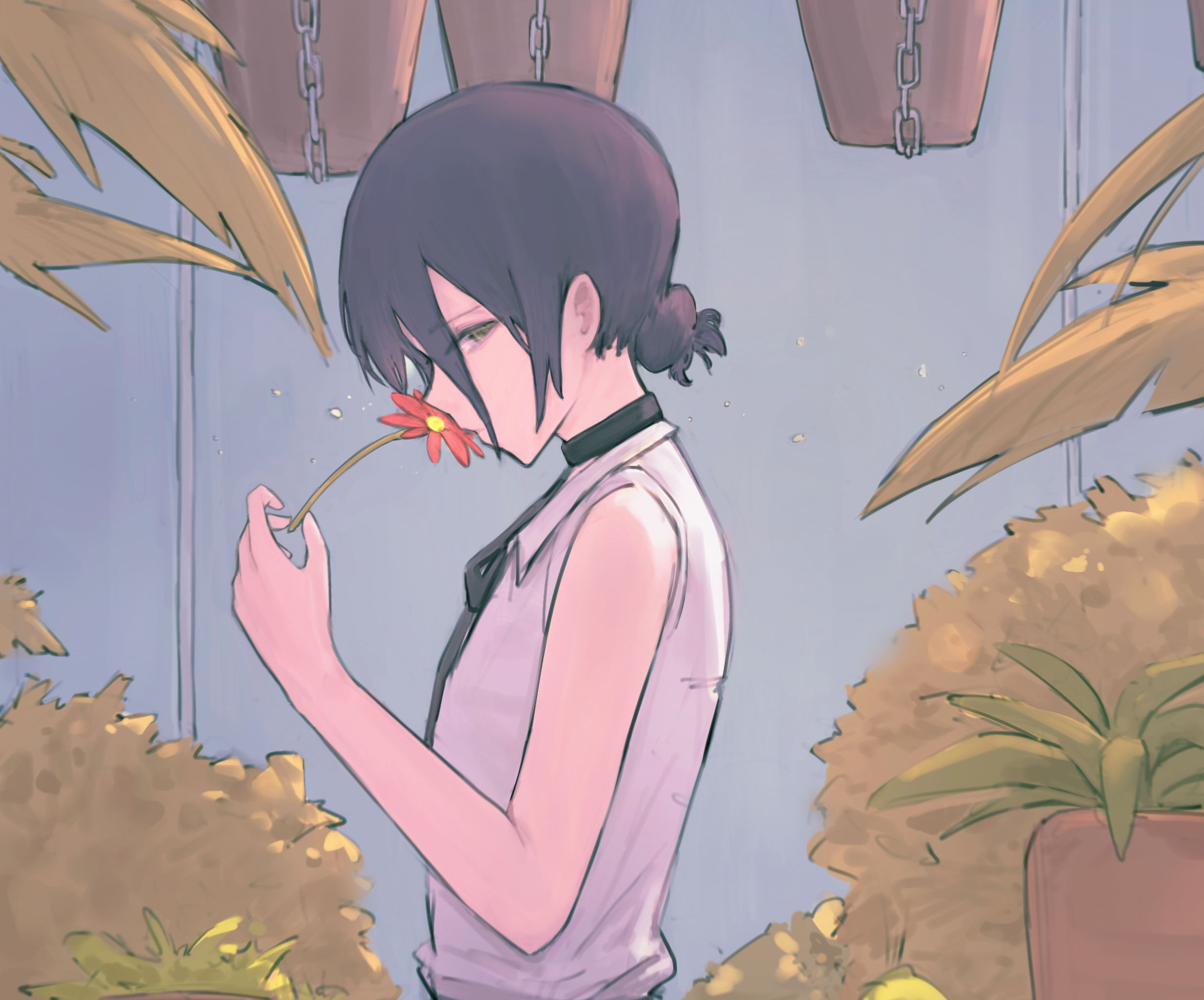 Reze from Chainsaw Man smelling a flower HD Wallpaper