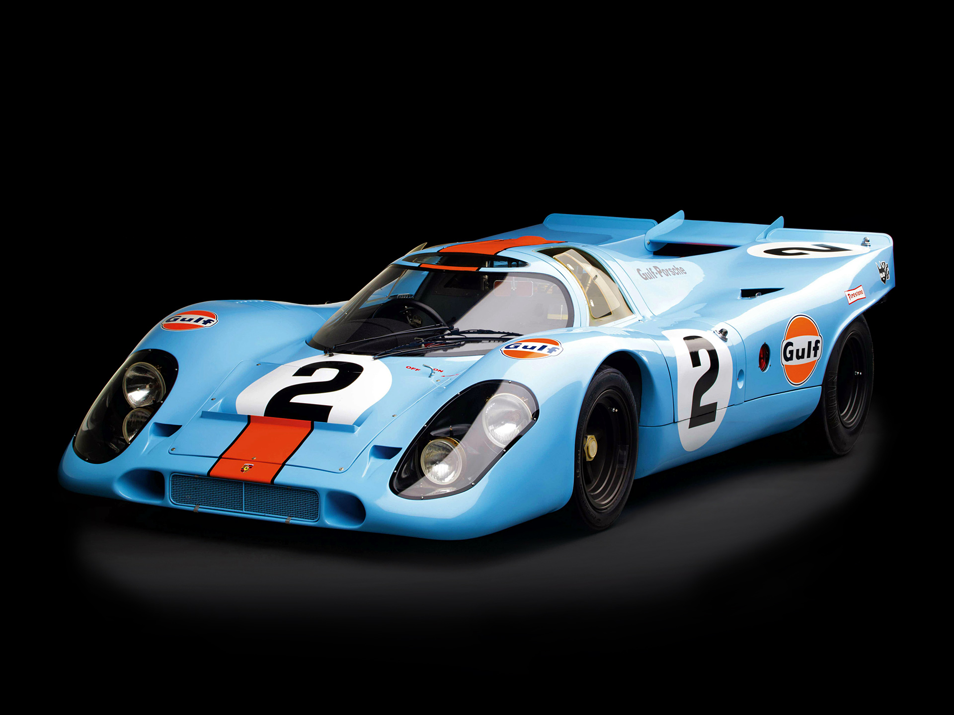 Blue Gulf Porsche 917 race car with number 2 HD Wallpaper
