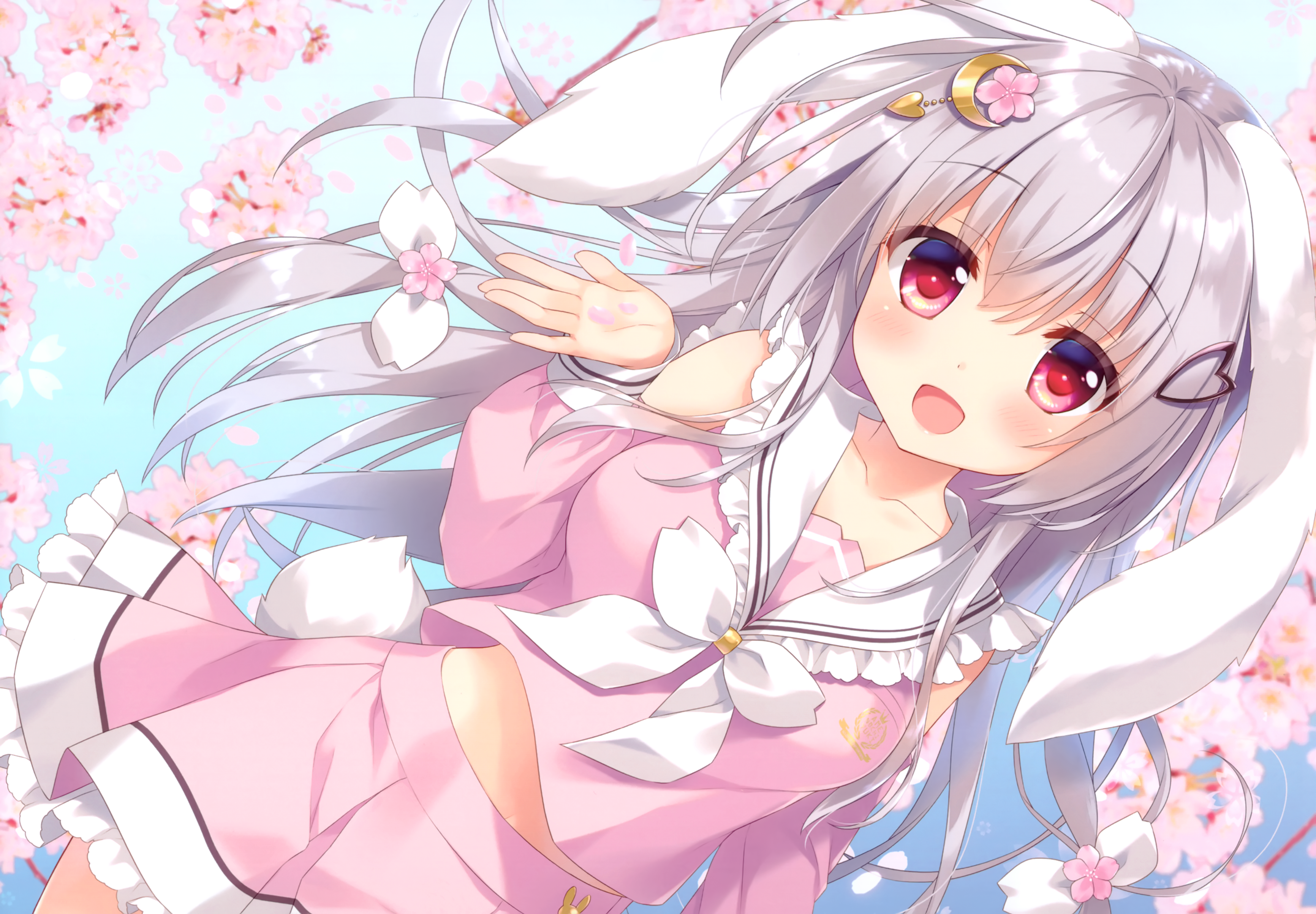 Anime girl with white hair and bunny ears HD Wallpaper