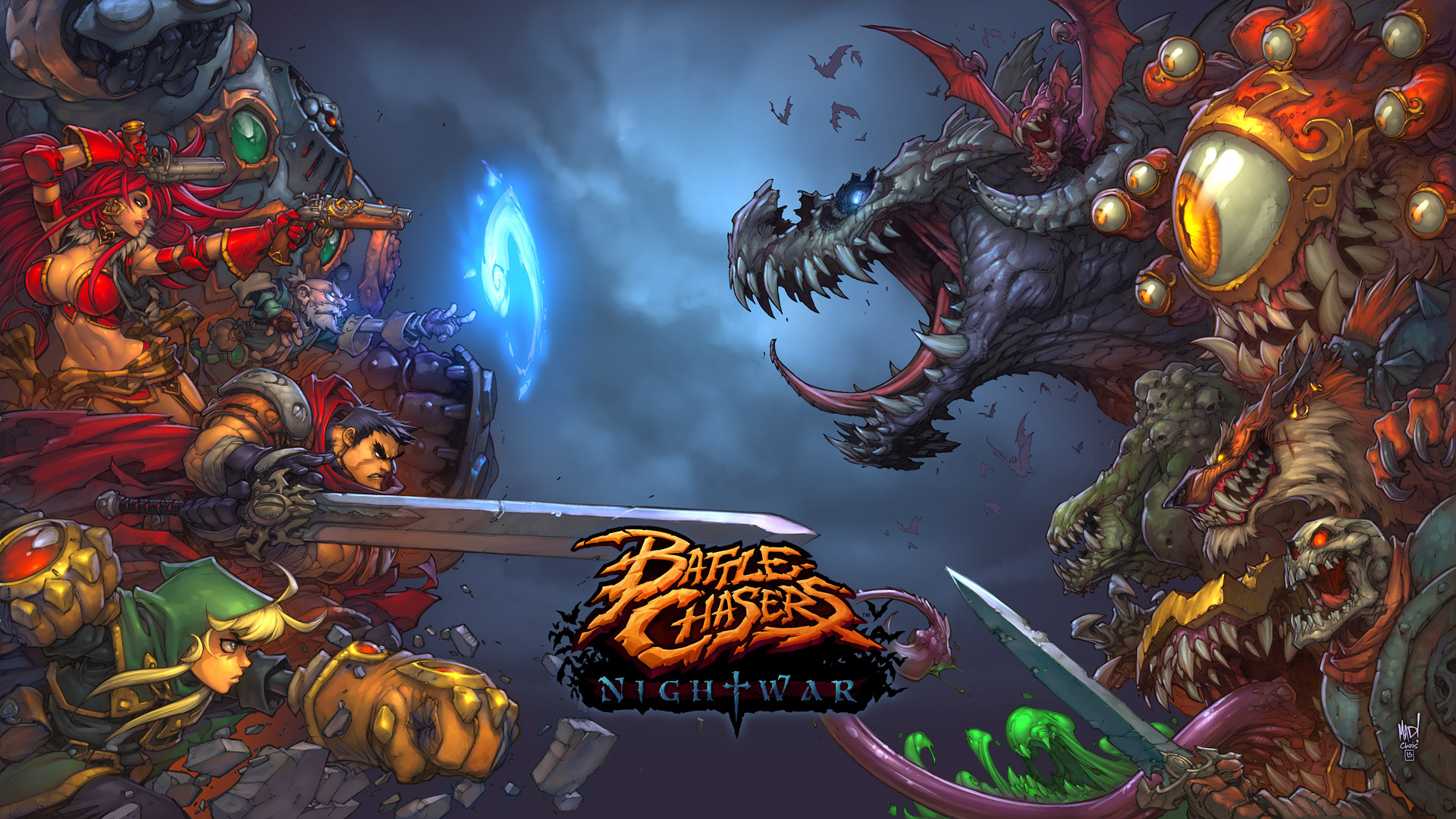 Battle Chasers: Nightwar characters fighting monsters HD Wallpaper