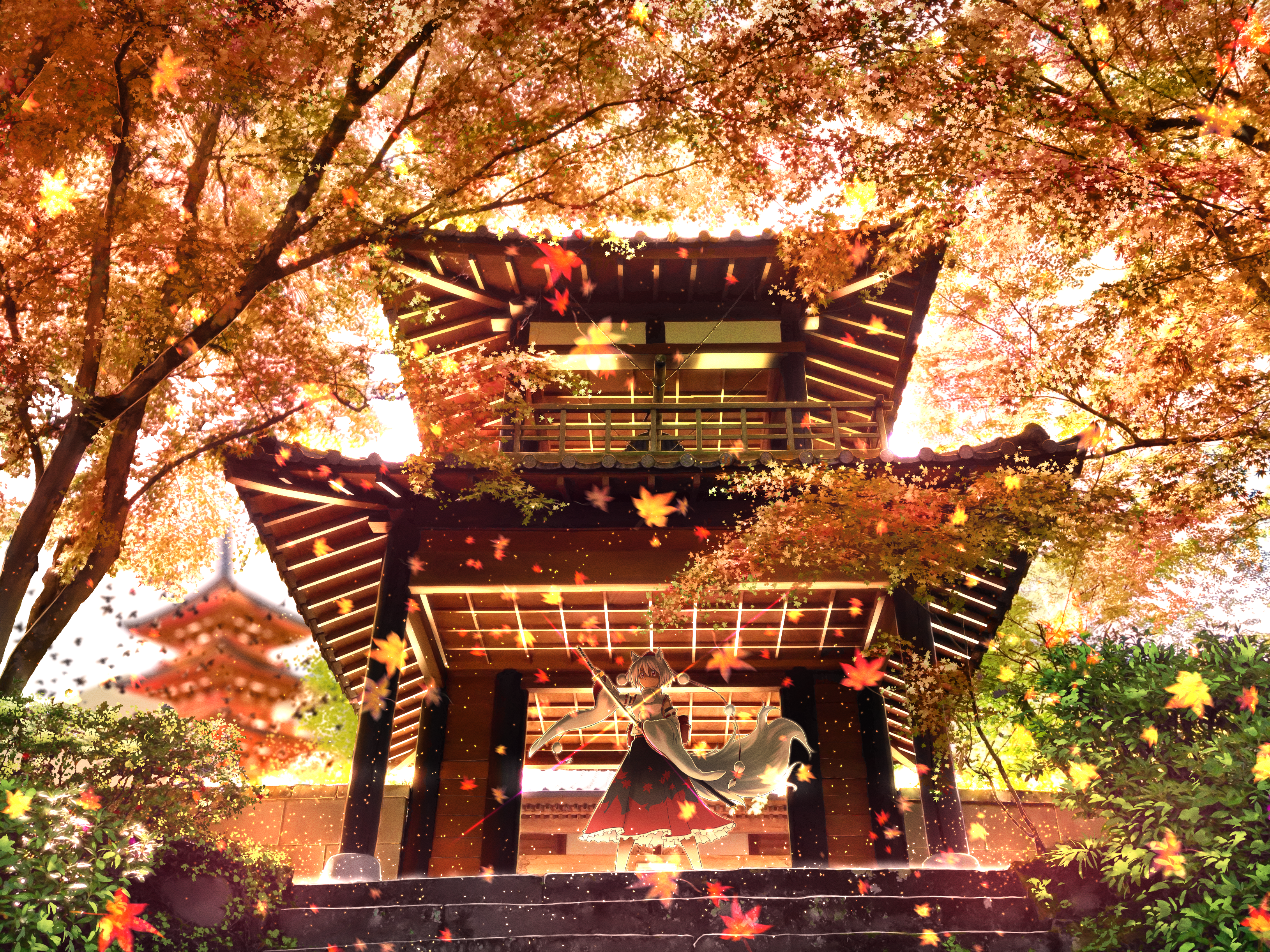 Momiji Inubashiri from Touhou in autumn HD Wallpaper