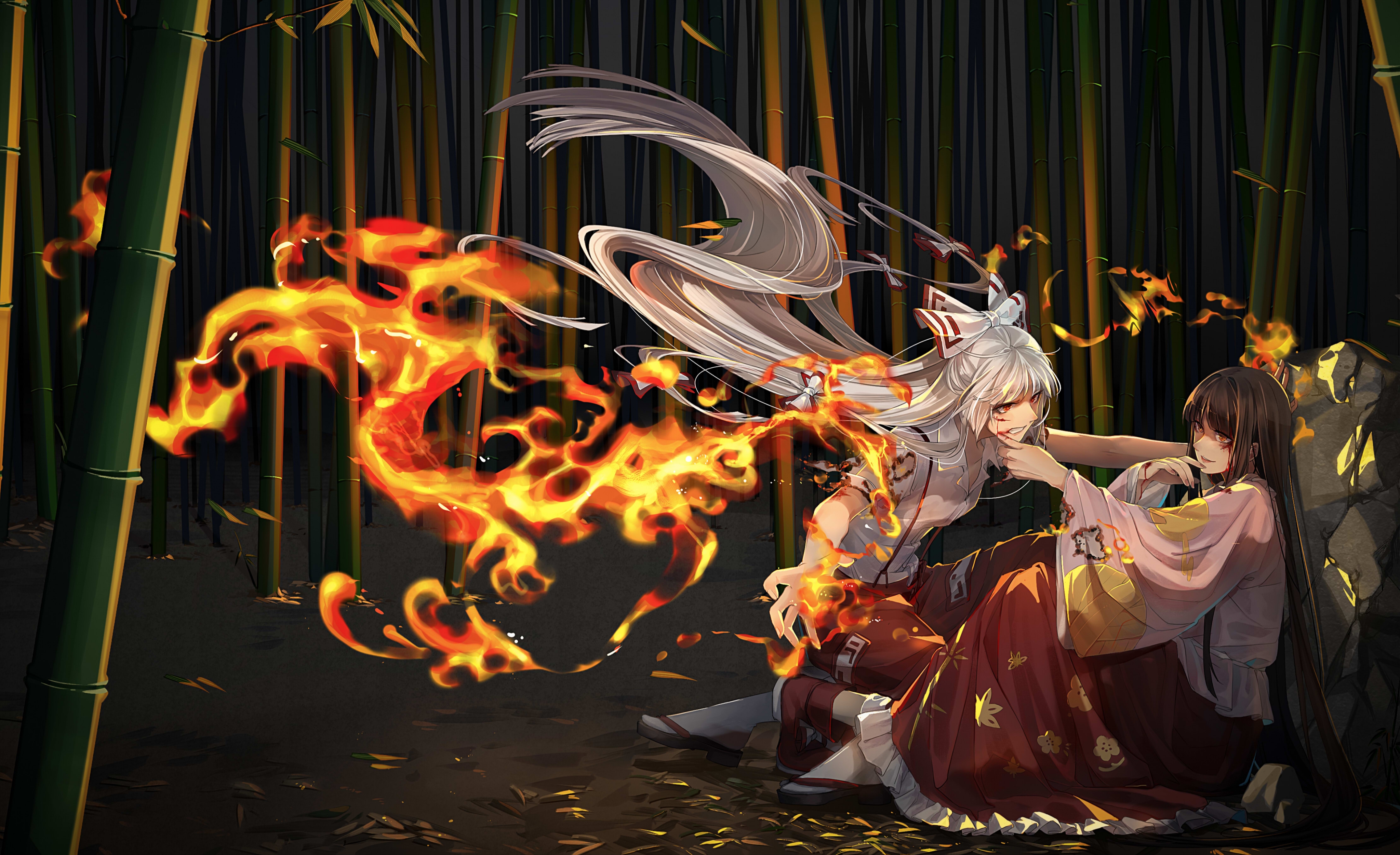 Kaguya Houraisan and Fujiwara no Mokou from Touhou 4K HD Wallpaper