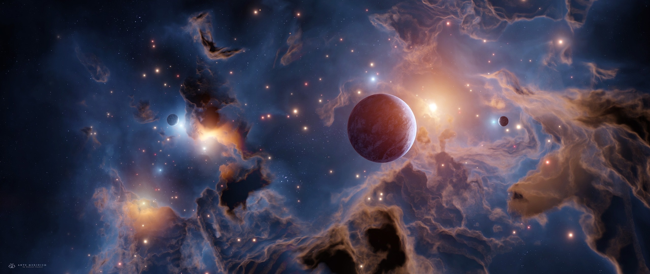 Planets and nebulae in deep space HD Wallpaper