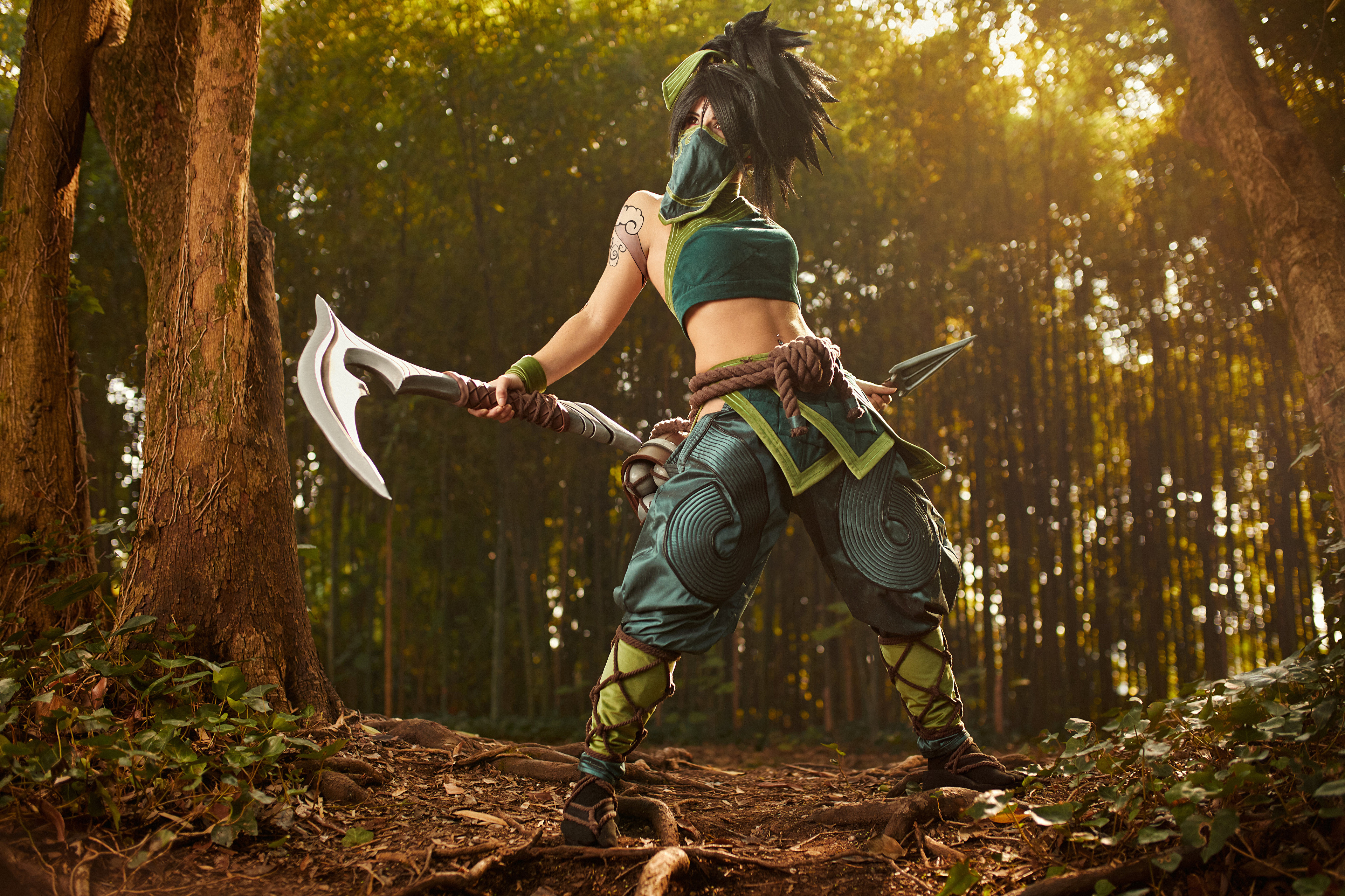 Akali from League of Legends in a forest HD Wallpaper