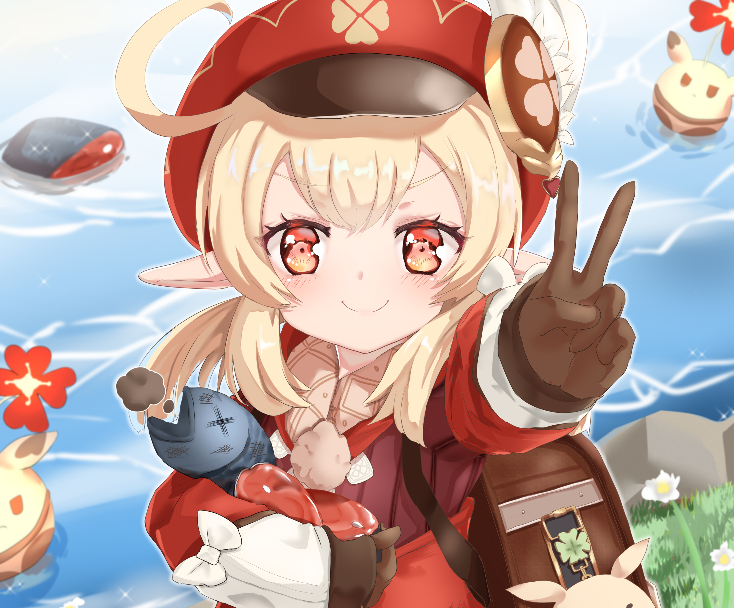 Klee from Genshin Impact holding a fish HD Wallpaper