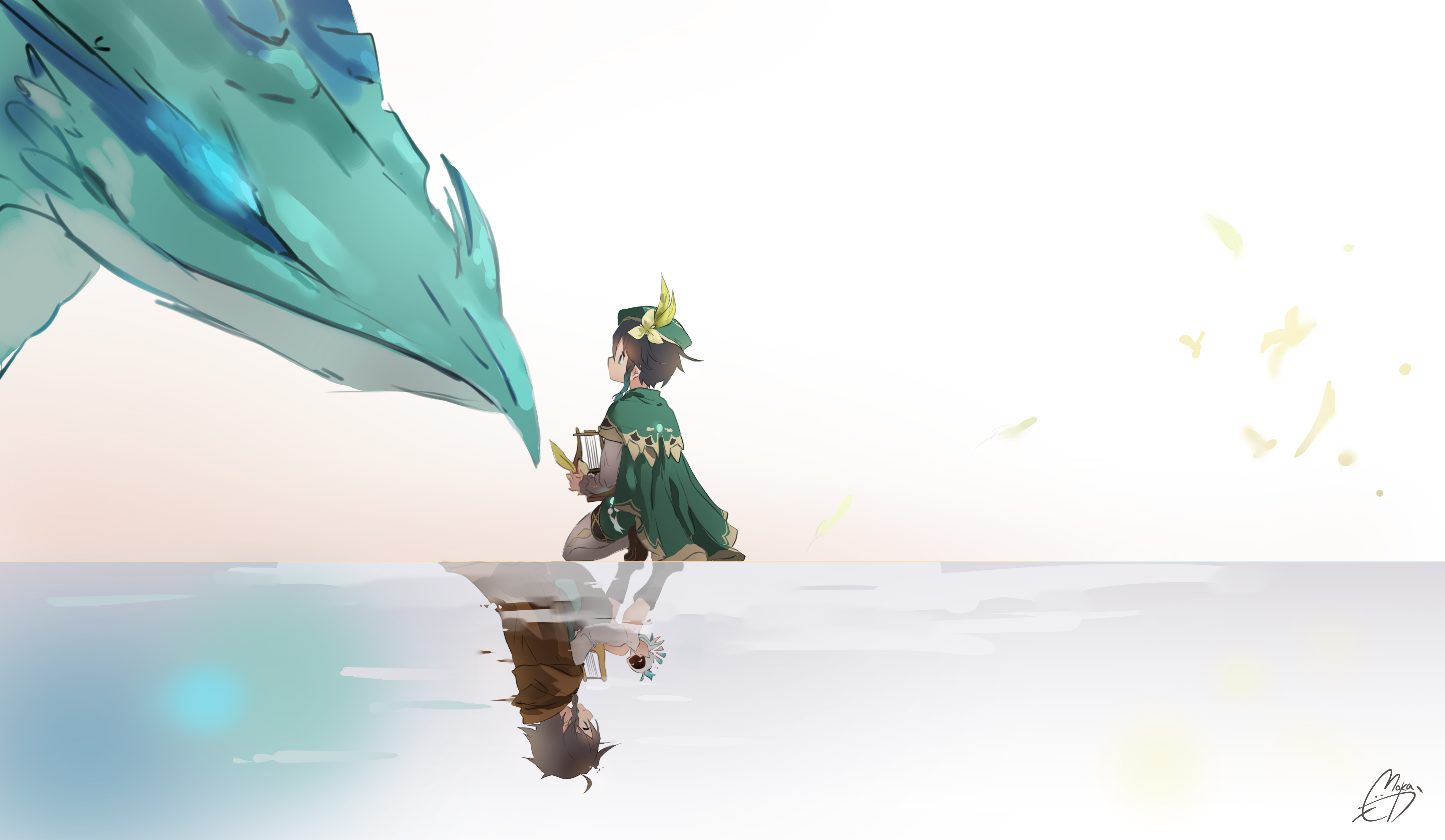 Venti from Genshin Impact with a dragon HD Wallpaper