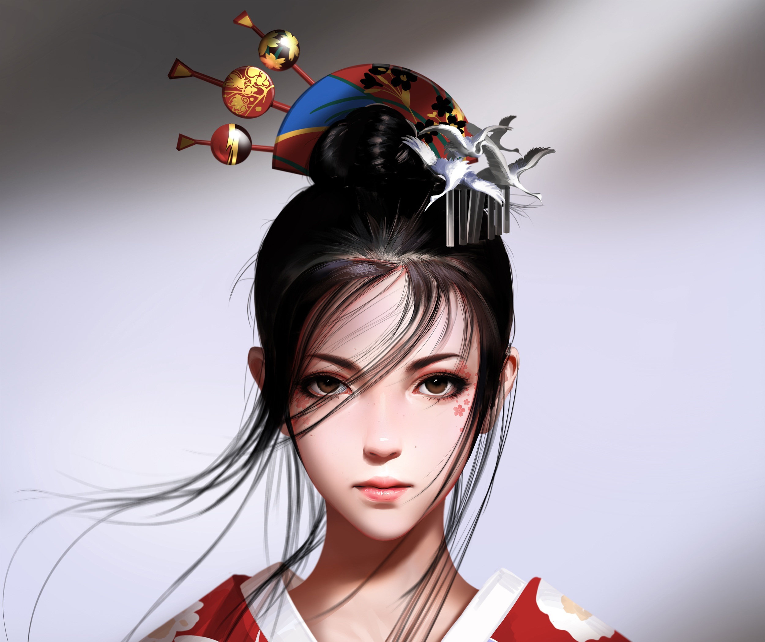 Fantasy Woman with Traditional Japanese Hair Ornament HD Wallpaper