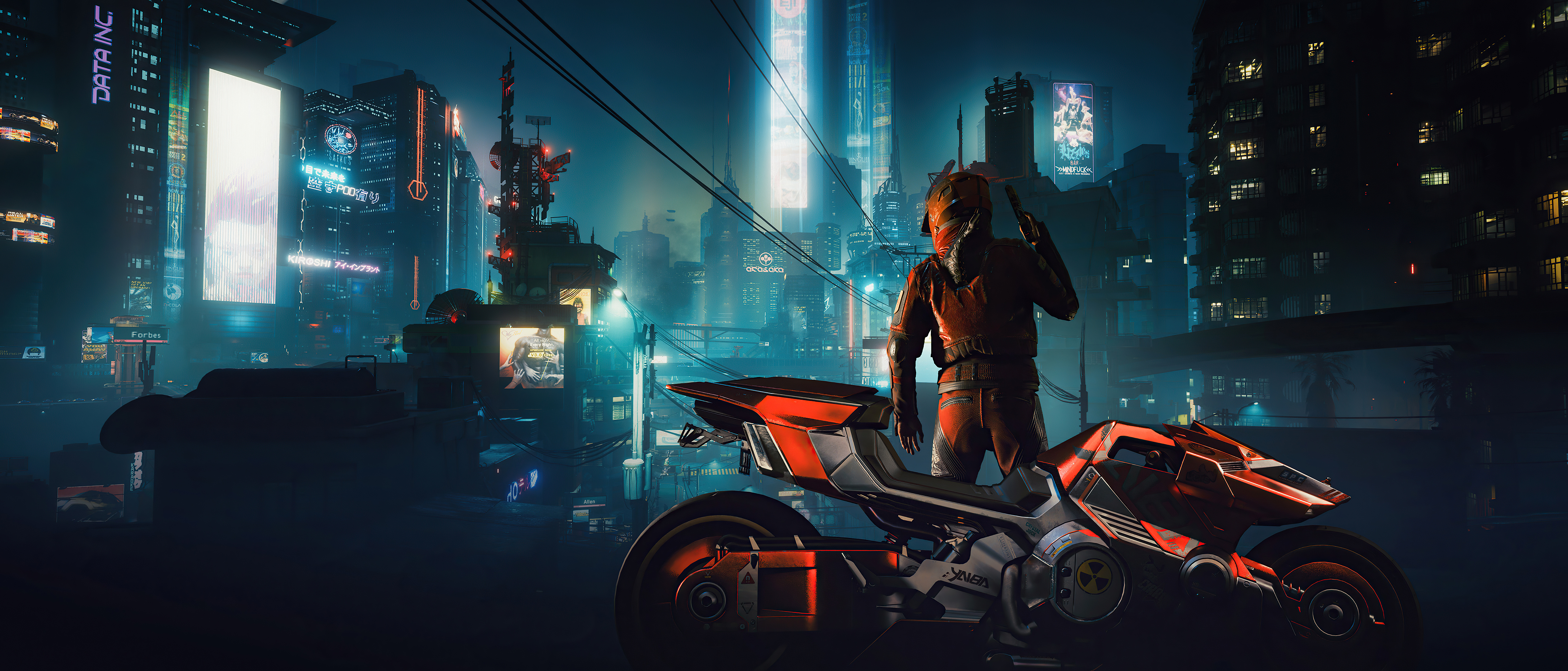 Cyberpunk Motorcycle Rider in Futuristic City 4K HD Wallpaper
