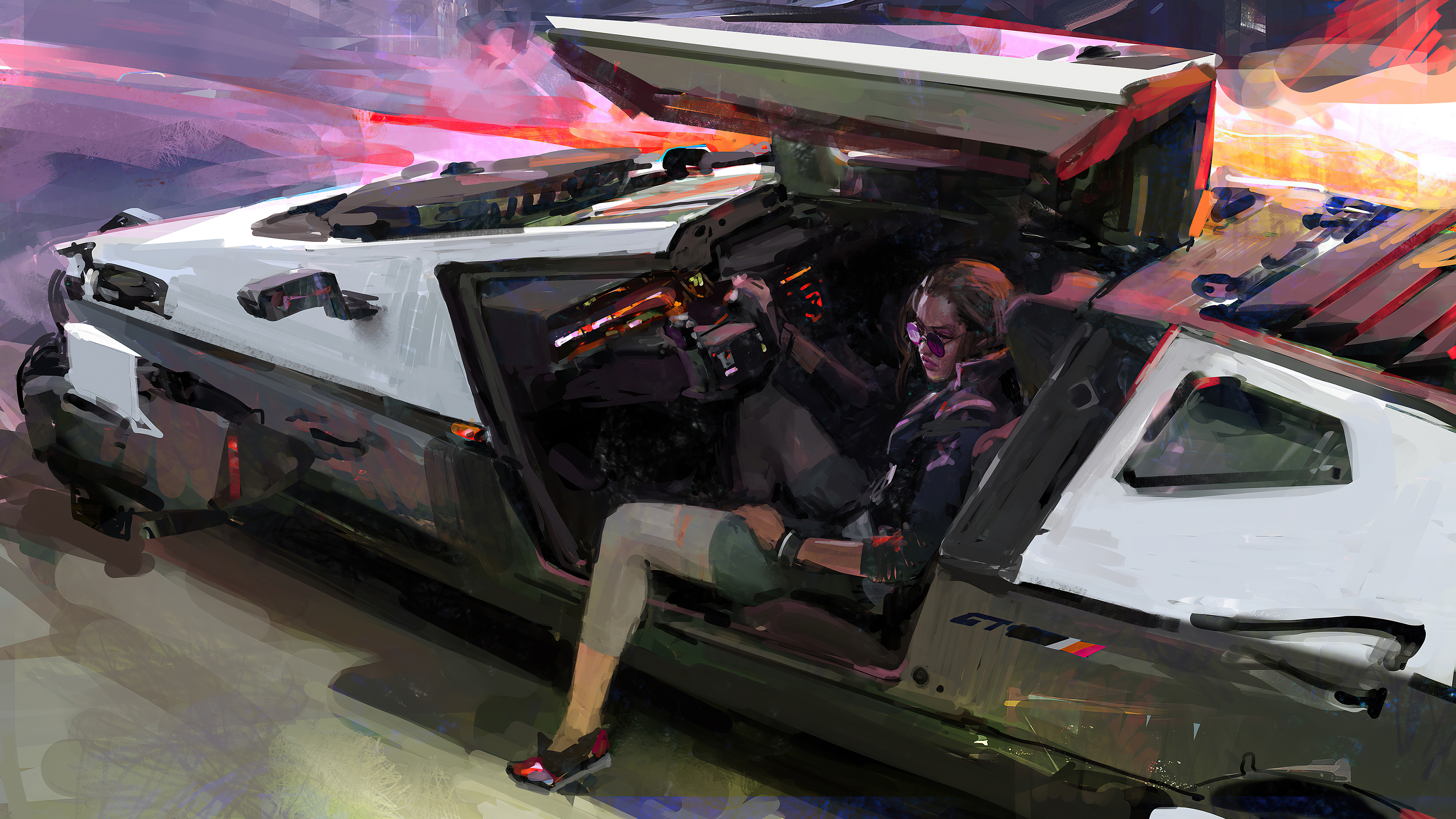 Woman in futuristic car HD Wallpaper
