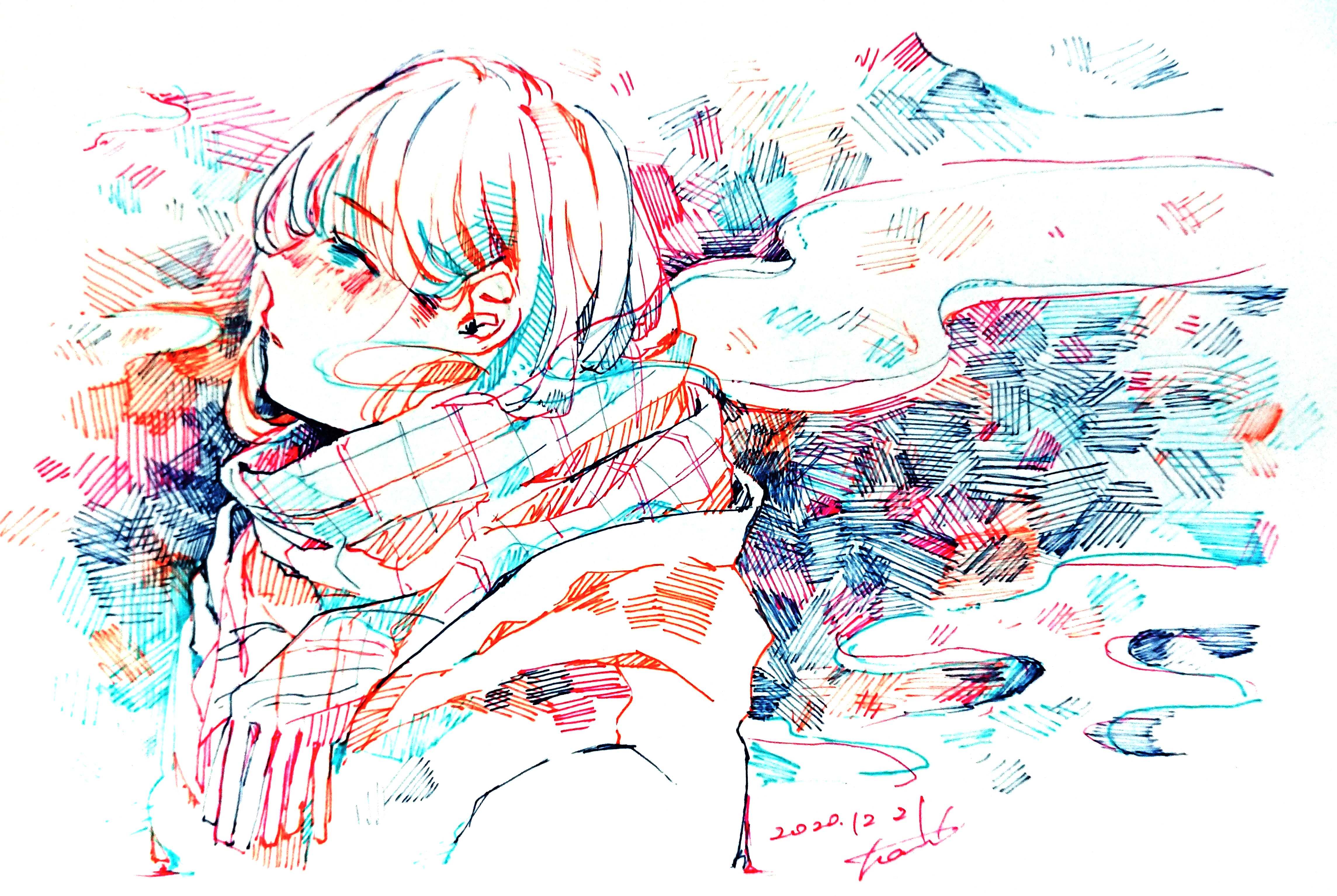 Girl with scarf in abstract background 4K HD Wallpaper