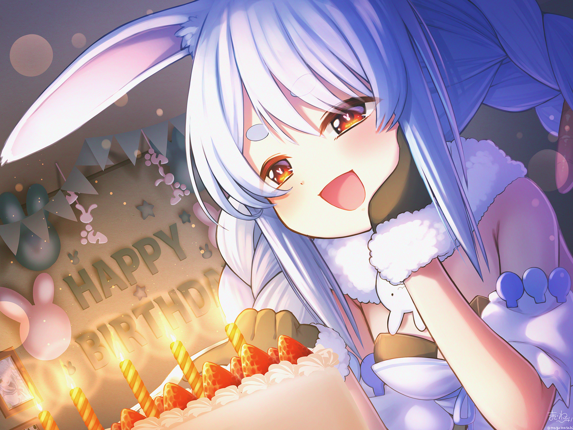 Usada Pekora from Hololive celebrating her birthday with a cake HD Wallpaper