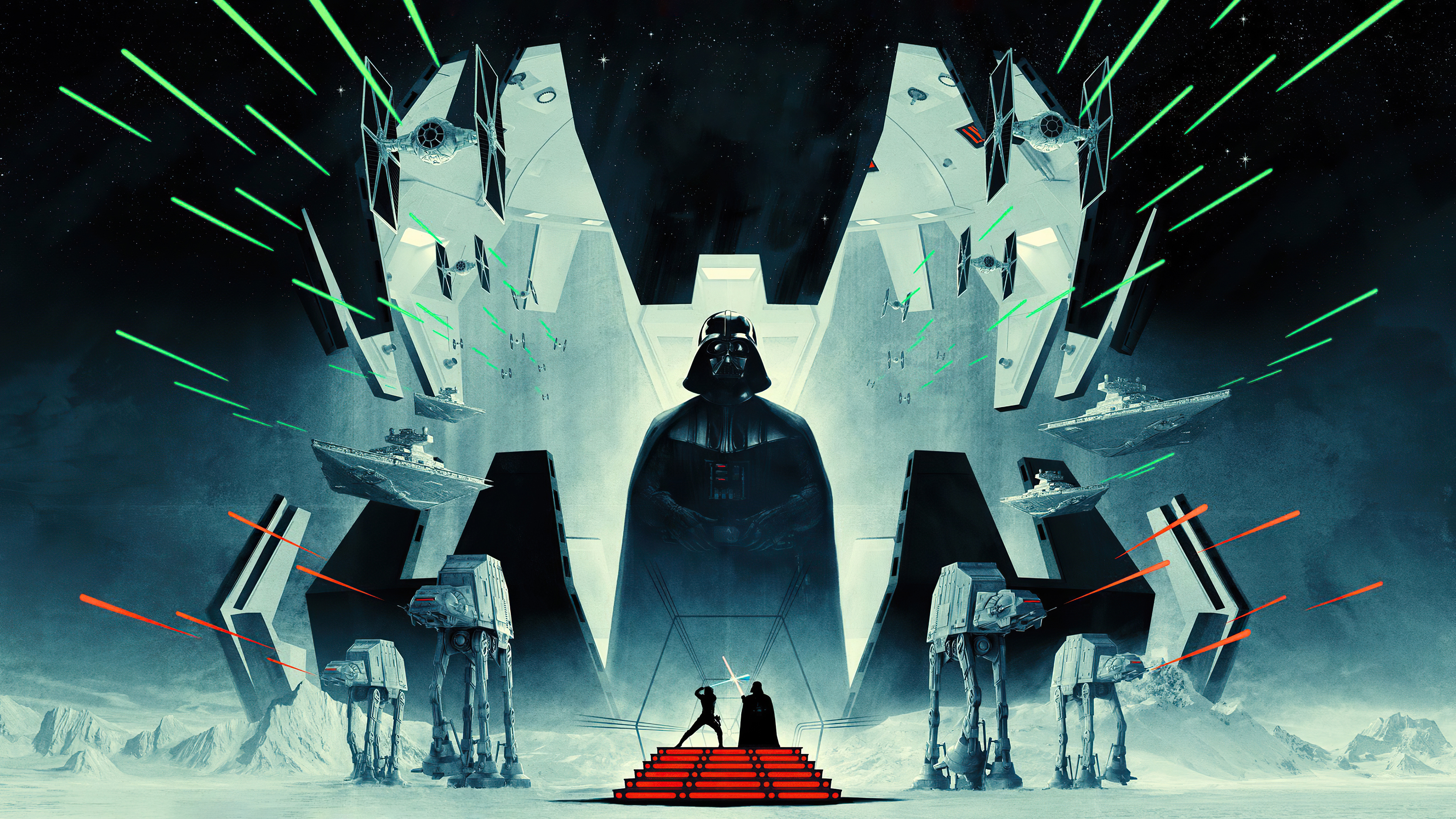Darth Vader and Star Wars forces on a snowy planet HD Wallpaper
