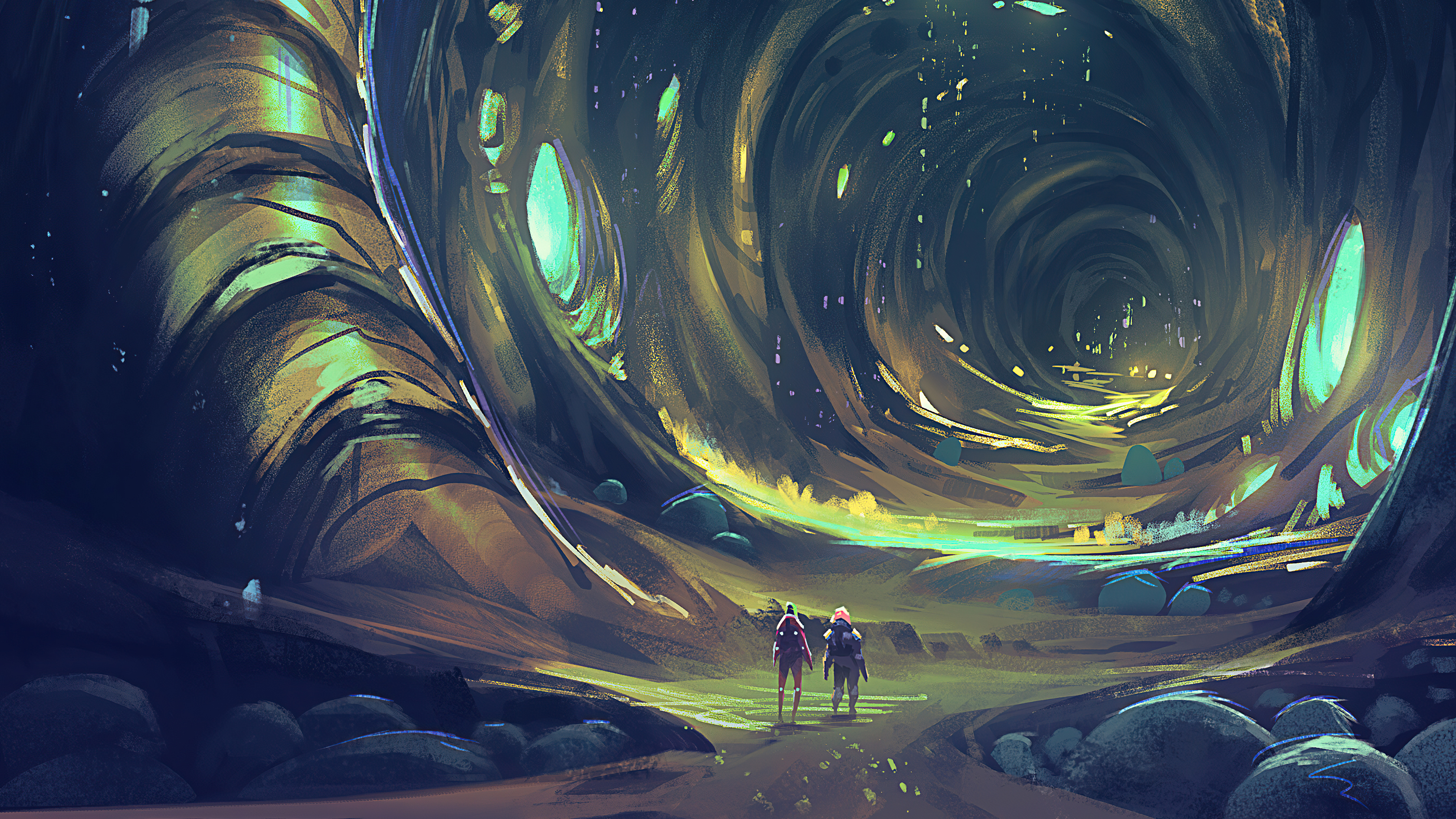Fantasy Cave Exploration 4K HD Wallpaper