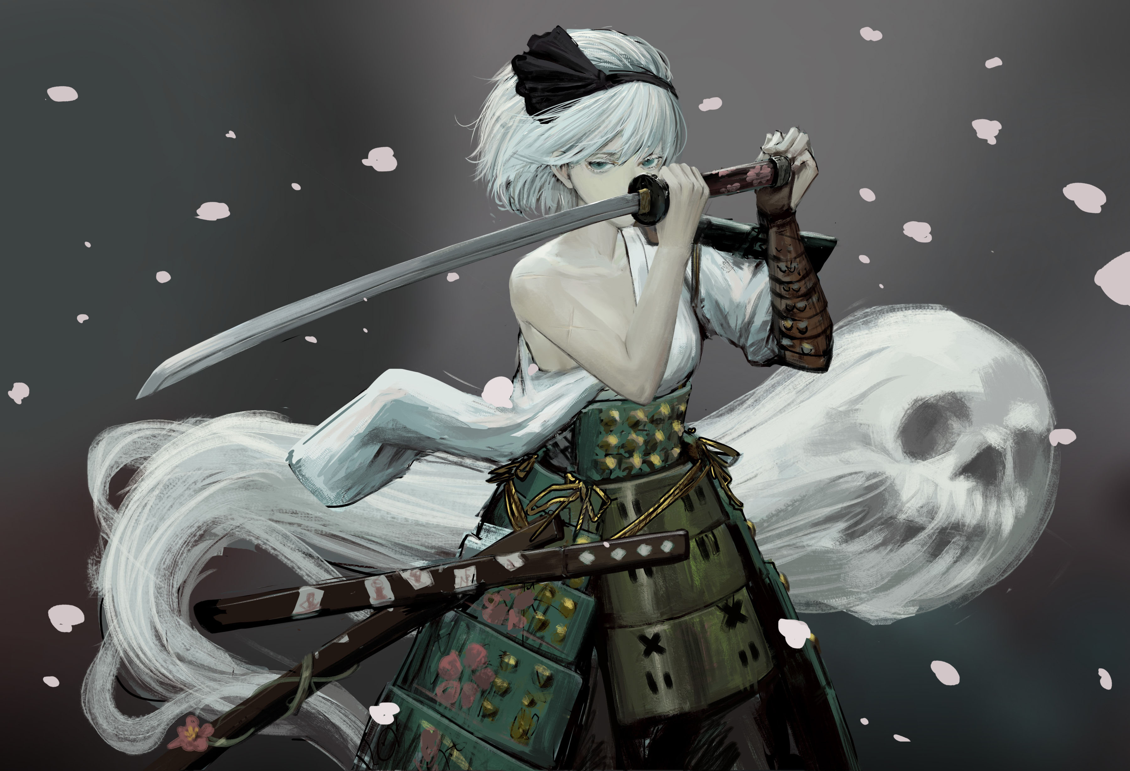 Youmu Konpaku from Touhou with a sword HD Wallpaper