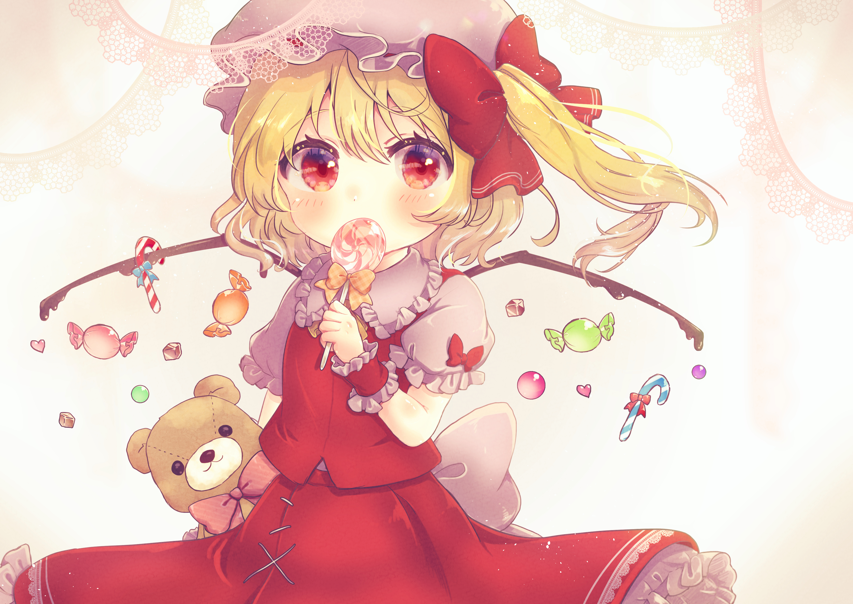Flandre Scarlet from Touhou Project with candy HD Wallpaper