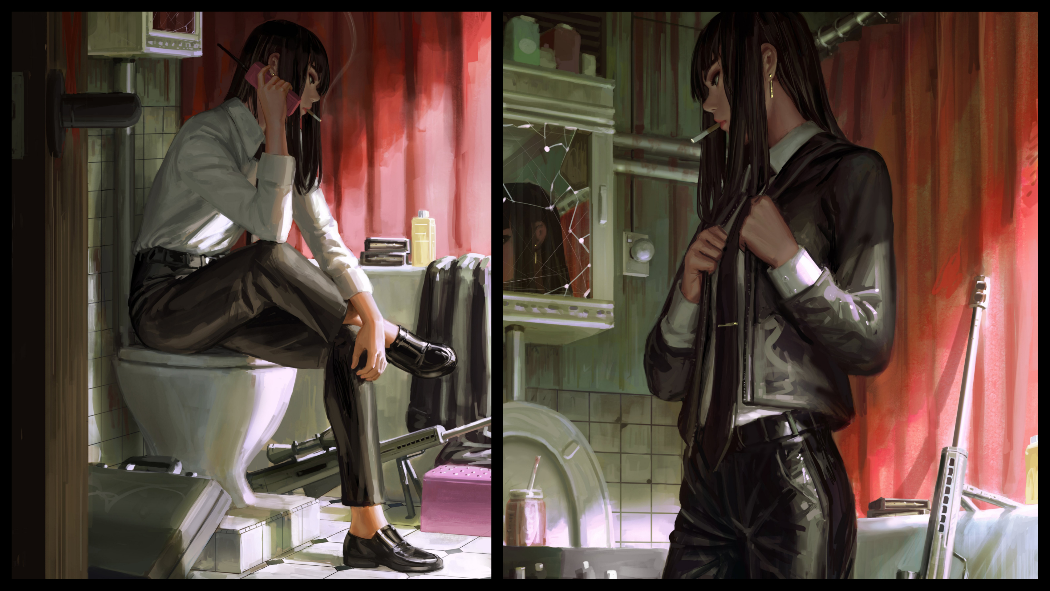 Makima from Chainsaw Man in a bathroom HD Wallpaper